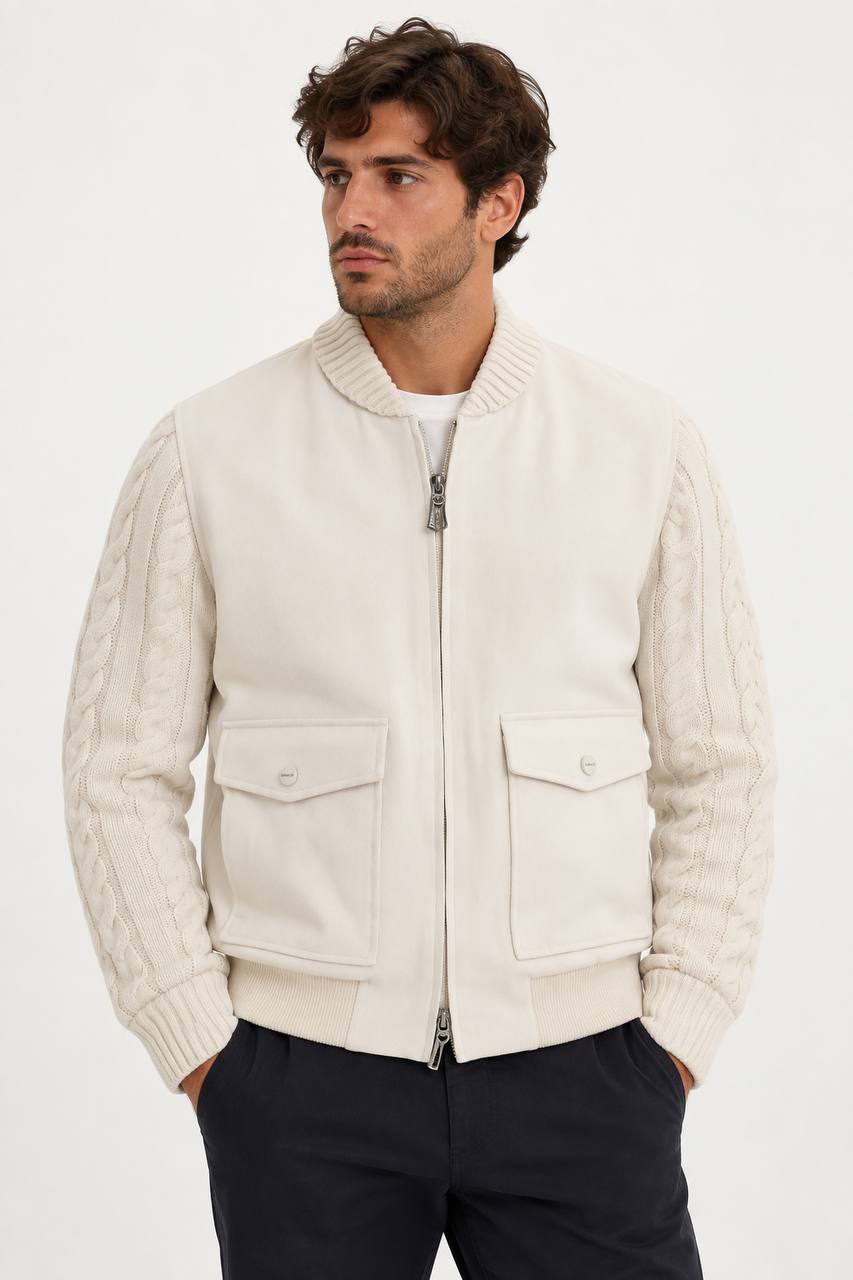 Bomber Uomo in Panno con Collo e Maniche in Maglia - De Matteo Uomo