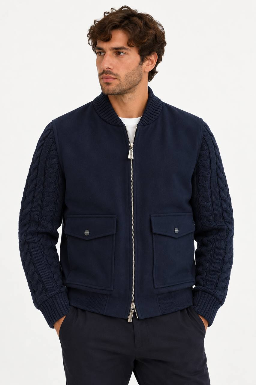 Bomber Uomo in Panno con Collo e Maniche in Maglia - De Matteo Uomo