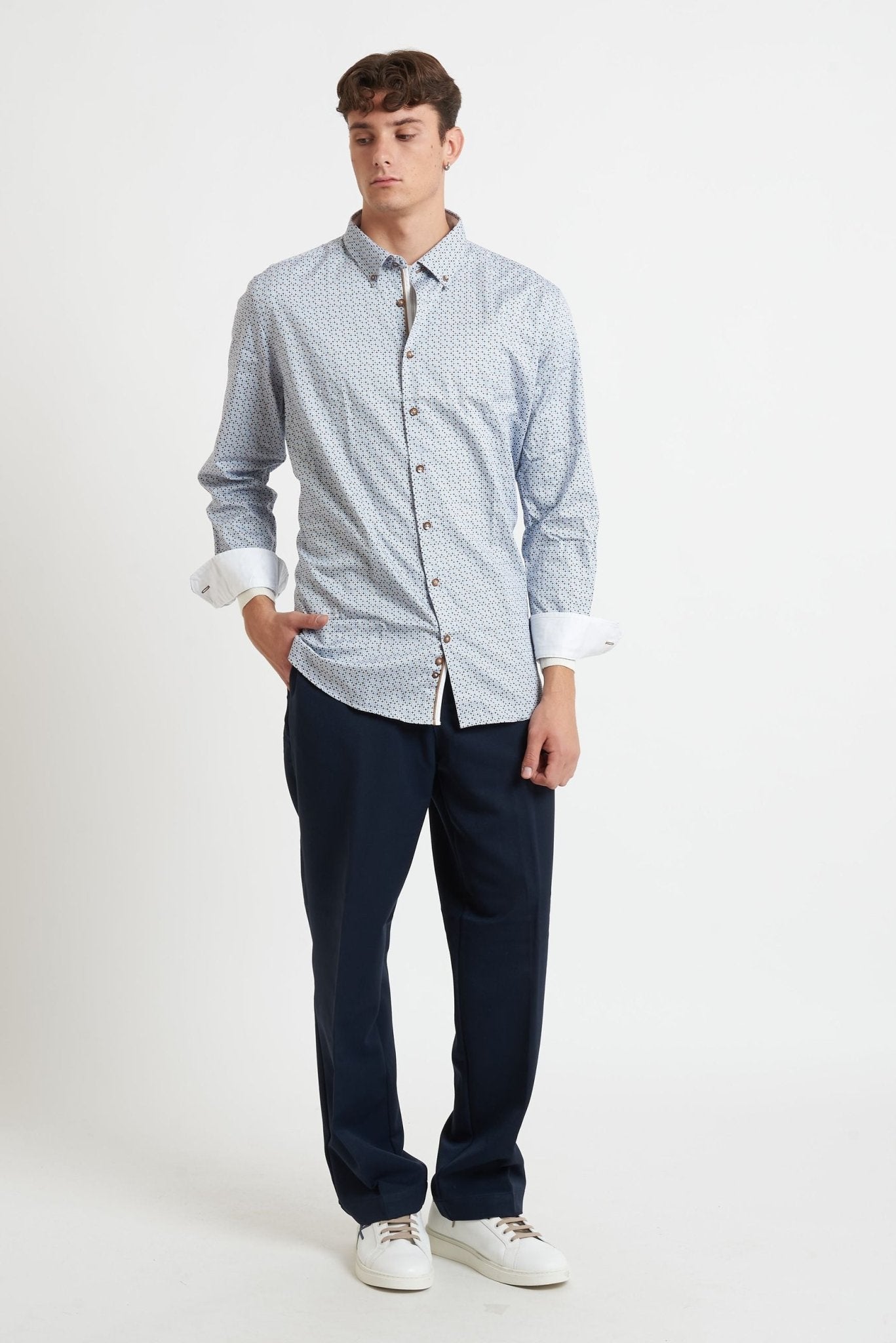 bugatti Camicia Uomo a Micro - Fantasia con Collo ButtonDown 58502a - De Matteo Uomo