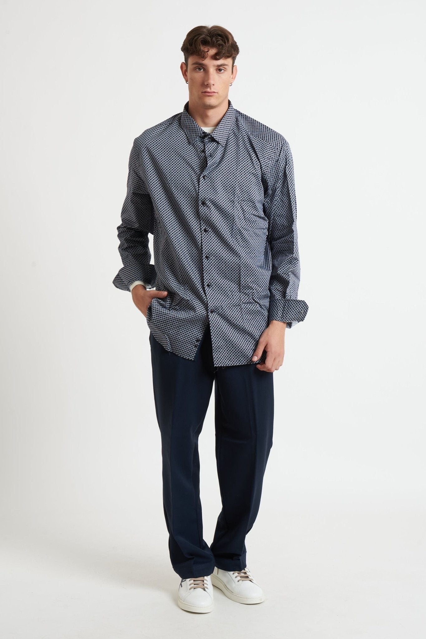 bugatti Camicia Uomo a Micro - Fantasia con Collo Mezzo Francese 48525 - De Matteo Uomo