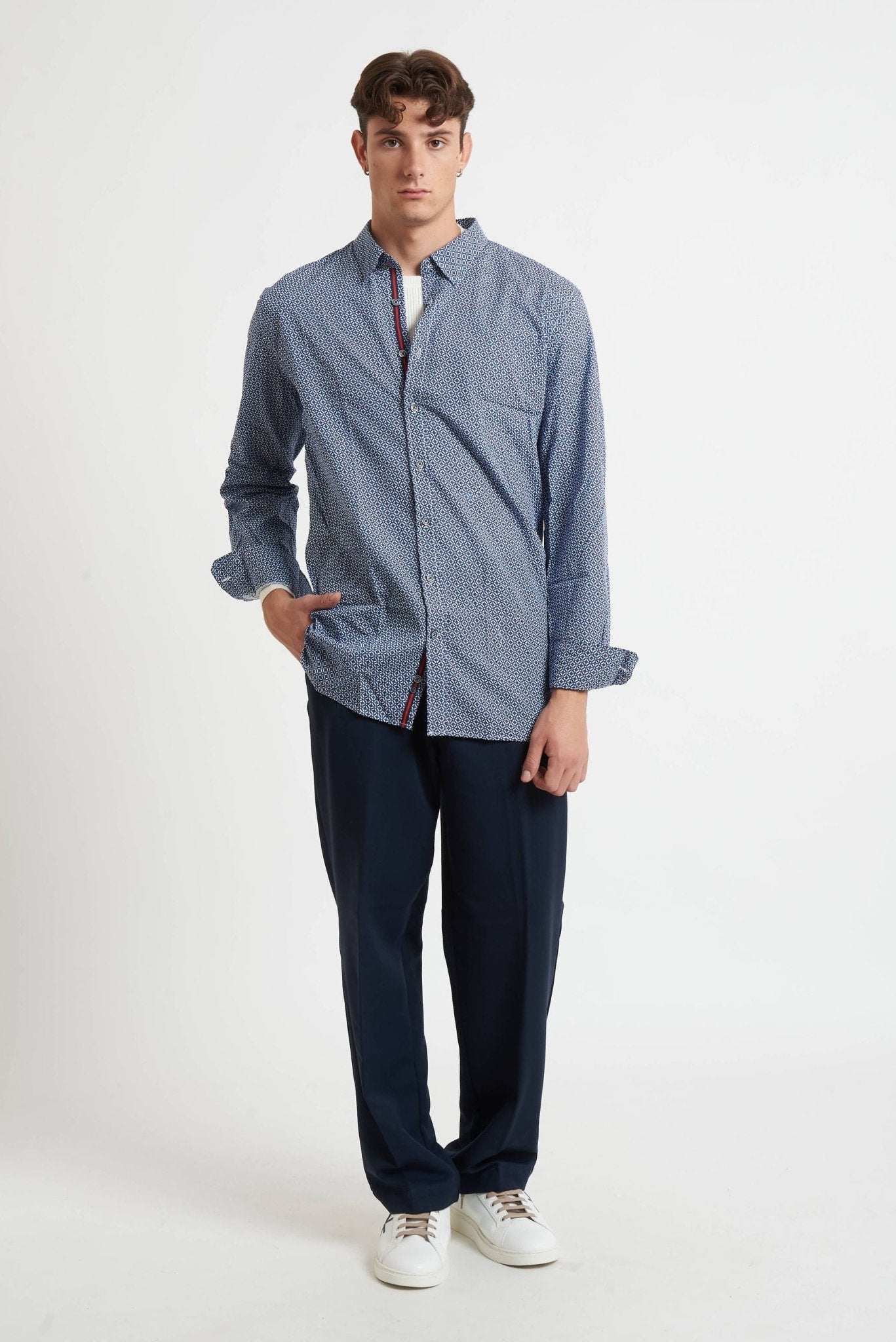 BUGATTI Camicia Uomo Fantasia Collo Mezzo Francese Modello 58611 a - De Matteo Uomo