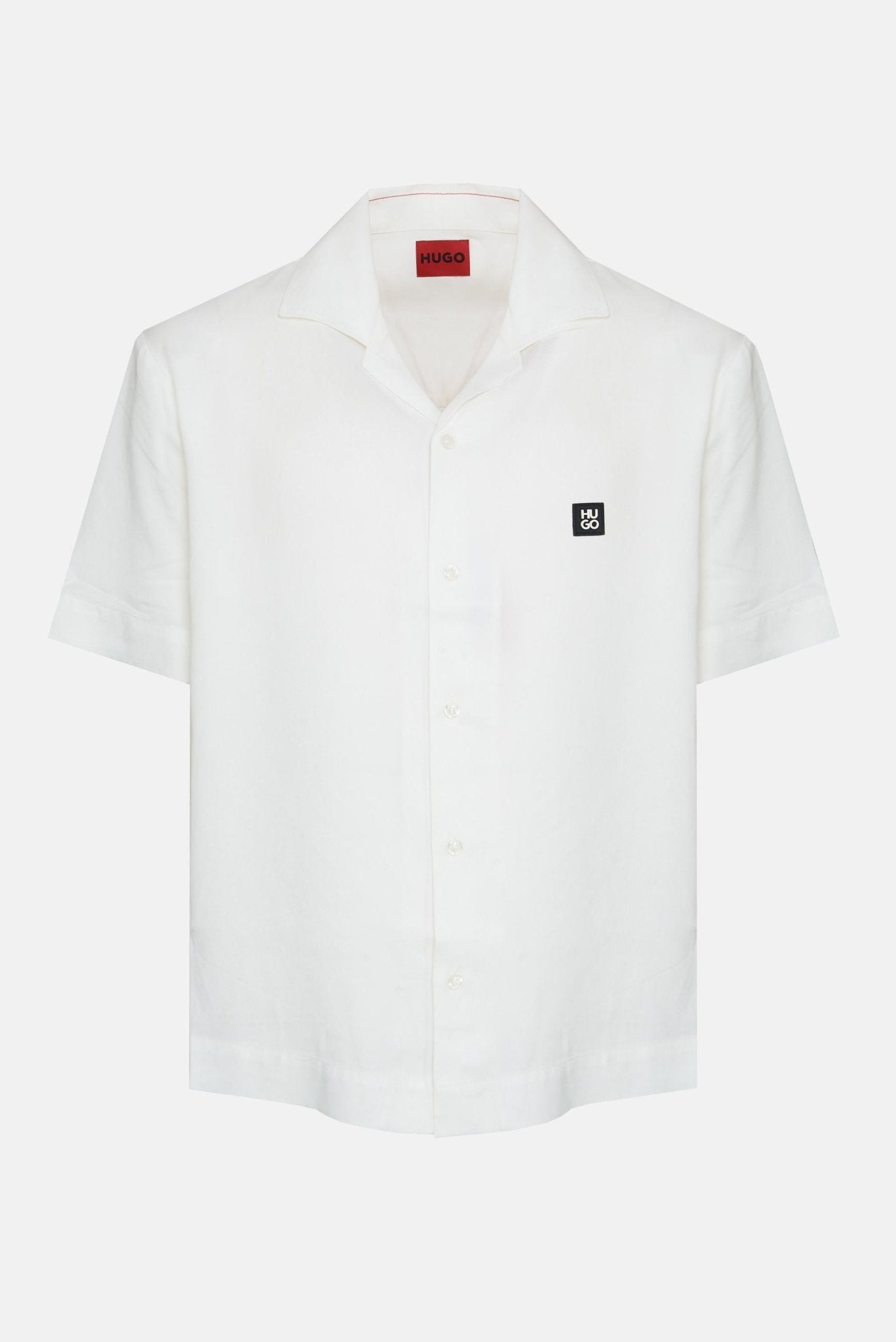 Camicia Basic a Manica Corta con Collo Bowling e Logo sul Petto 0593 - De Matteo Uomo