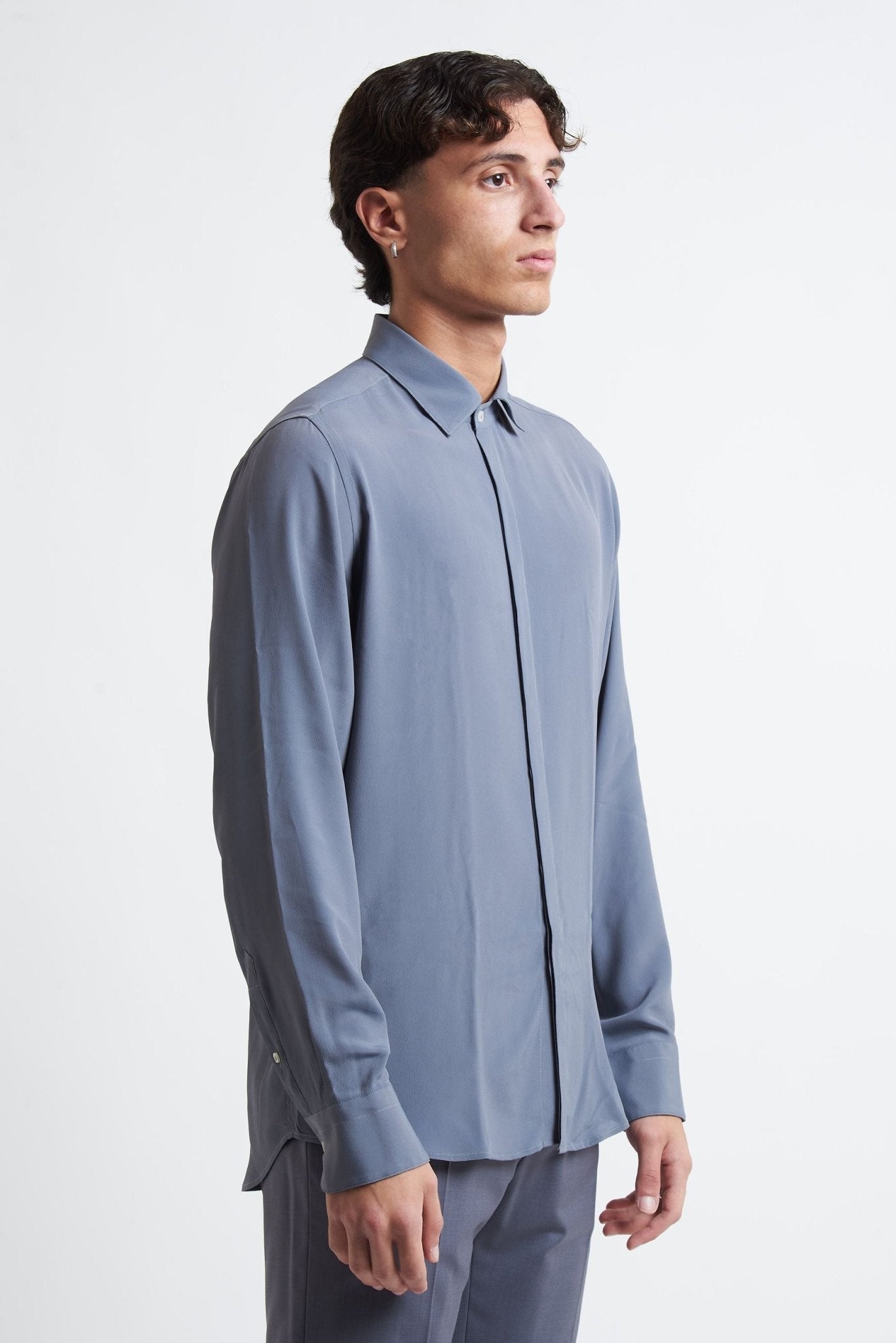 Camicia Basic Morbida in Misto Seta con Collo Italiano E650XS - De Matteo Uomo