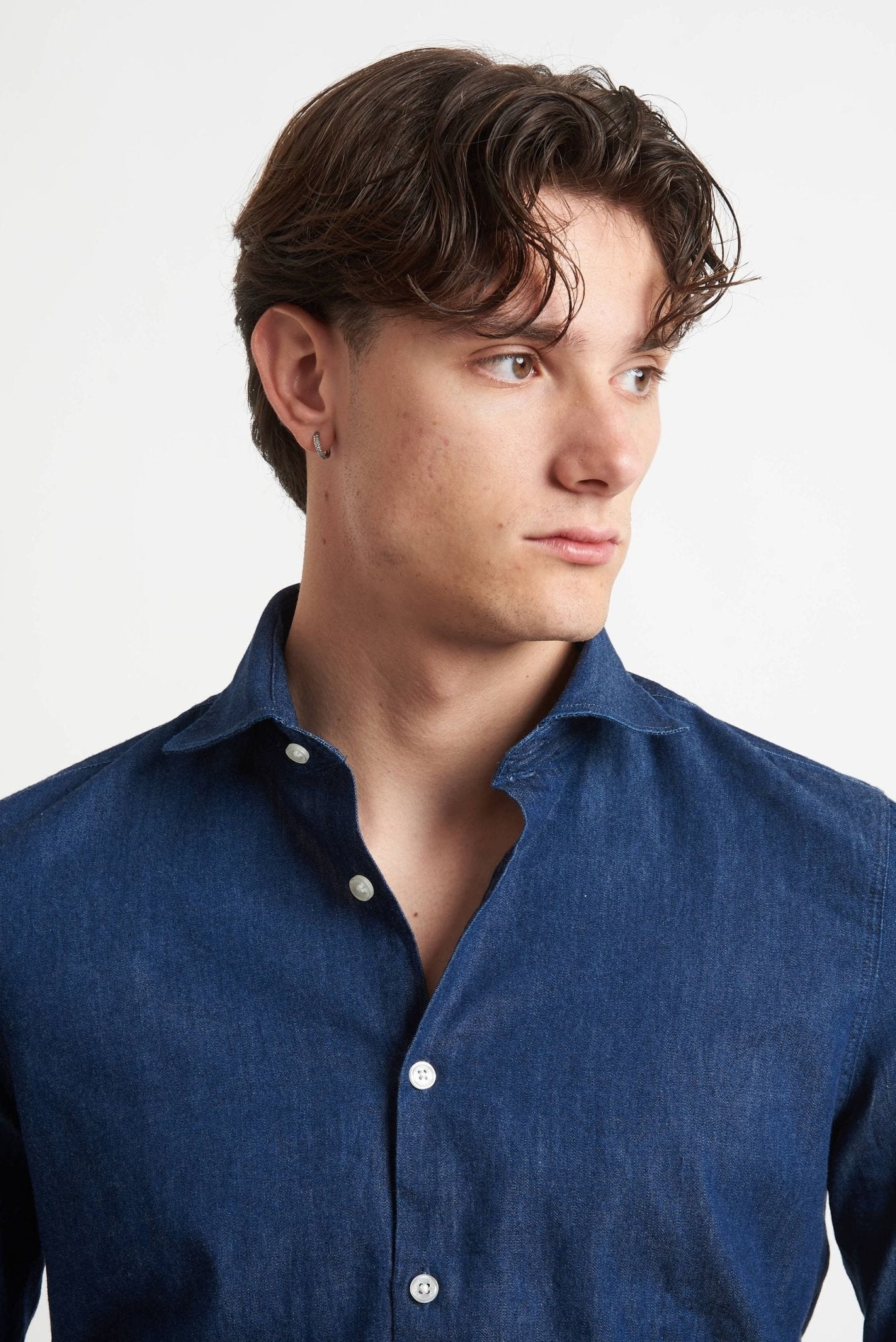 Camicia di Jeans con Collo Classico e Chiusura a Bottoni - De Matteo Uomo