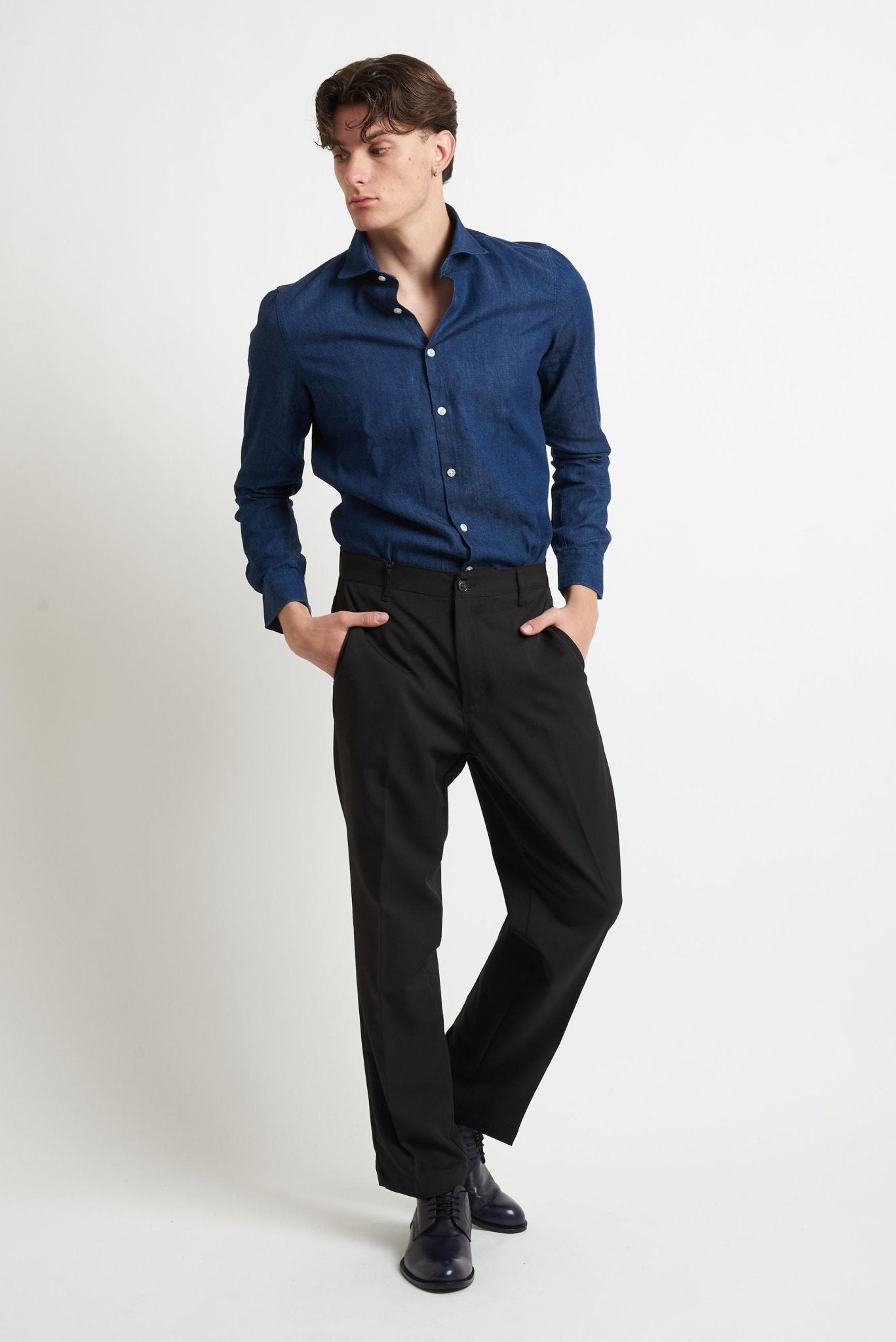 Camicia di Jeans con Collo Classico e Chiusura a Bottoni - De Matteo Uomo