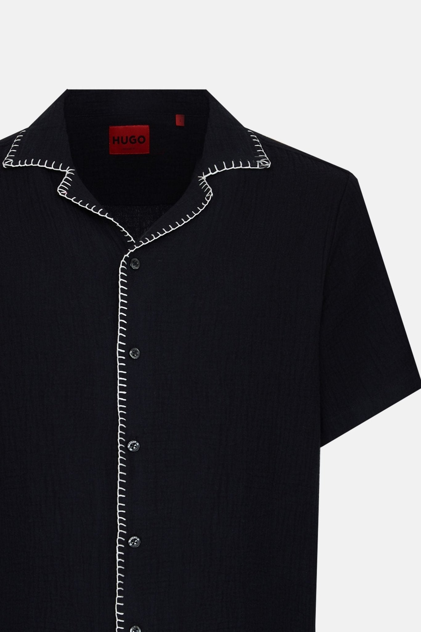 Camicia Mezza Manica con Collo Bowling e Cuciture a Contrasto 0634 - De Matteo Uomo