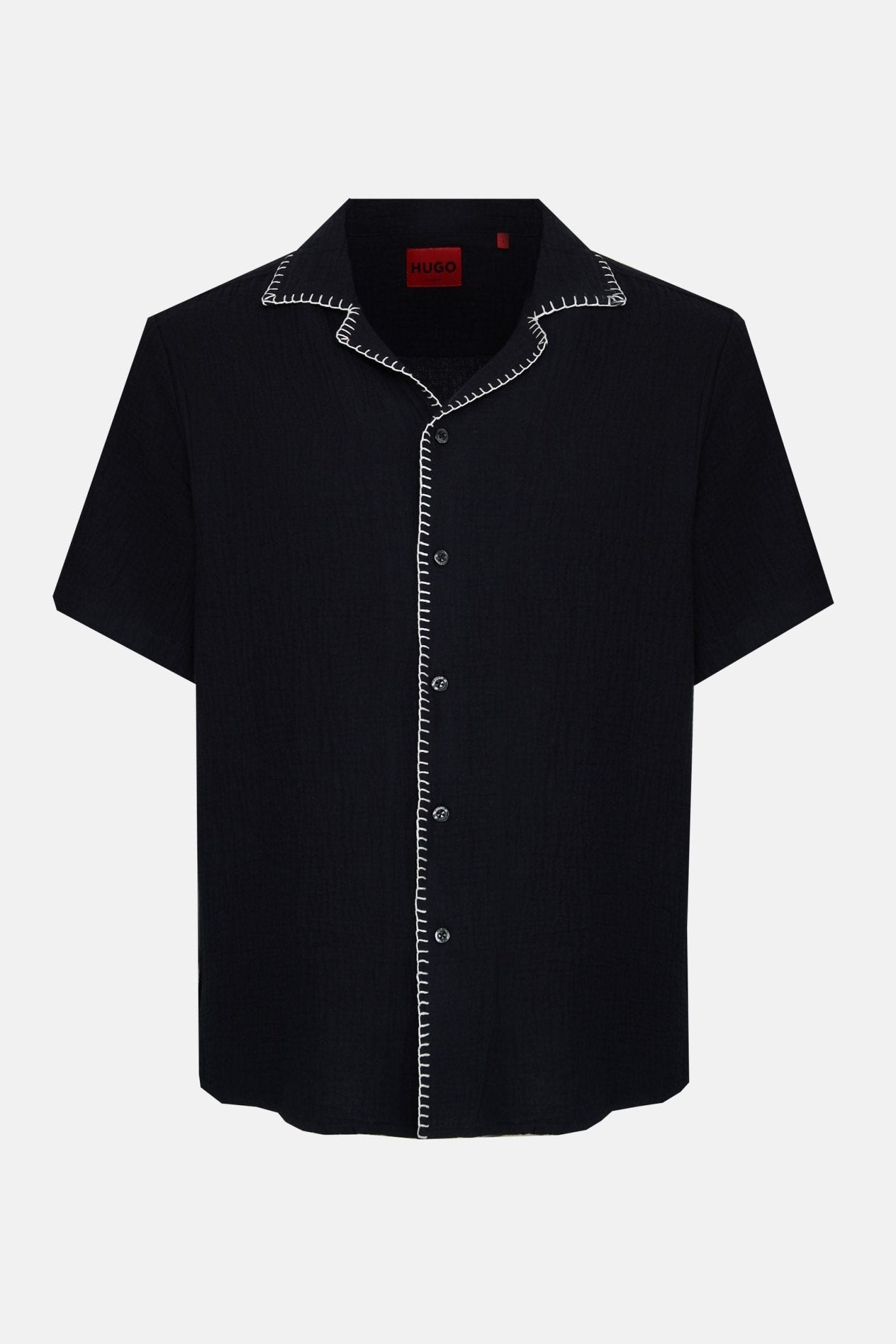 Camicia Mezza Manica con Collo Bowling e Cuciture a Contrasto 0634 - De Matteo Uomo