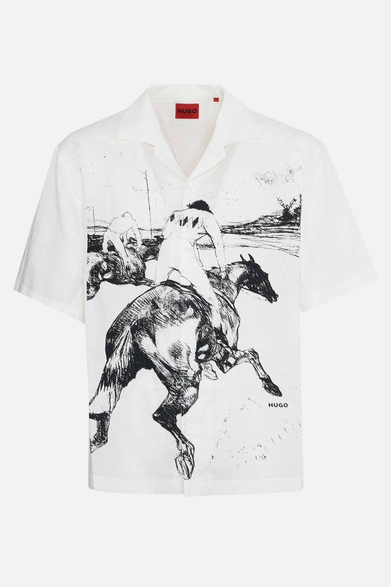Camicia Mezza Manica con Stampa Frontale e Collo Bowling 0620 - De Matteo Uomo