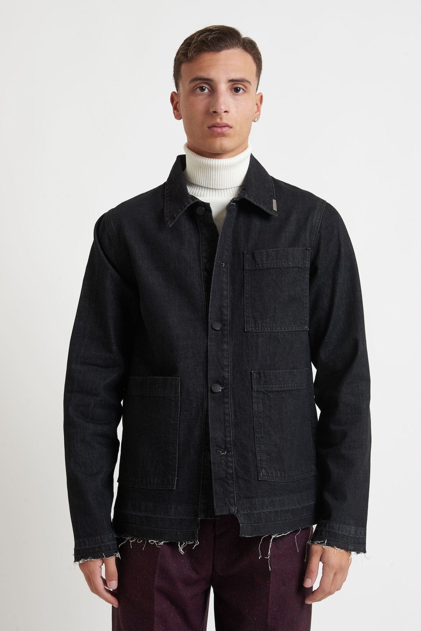 Camicia PRIME HOMME Jeans Nero con Taglio Vivo e Tasconi Frontali - De Matteo Uomo