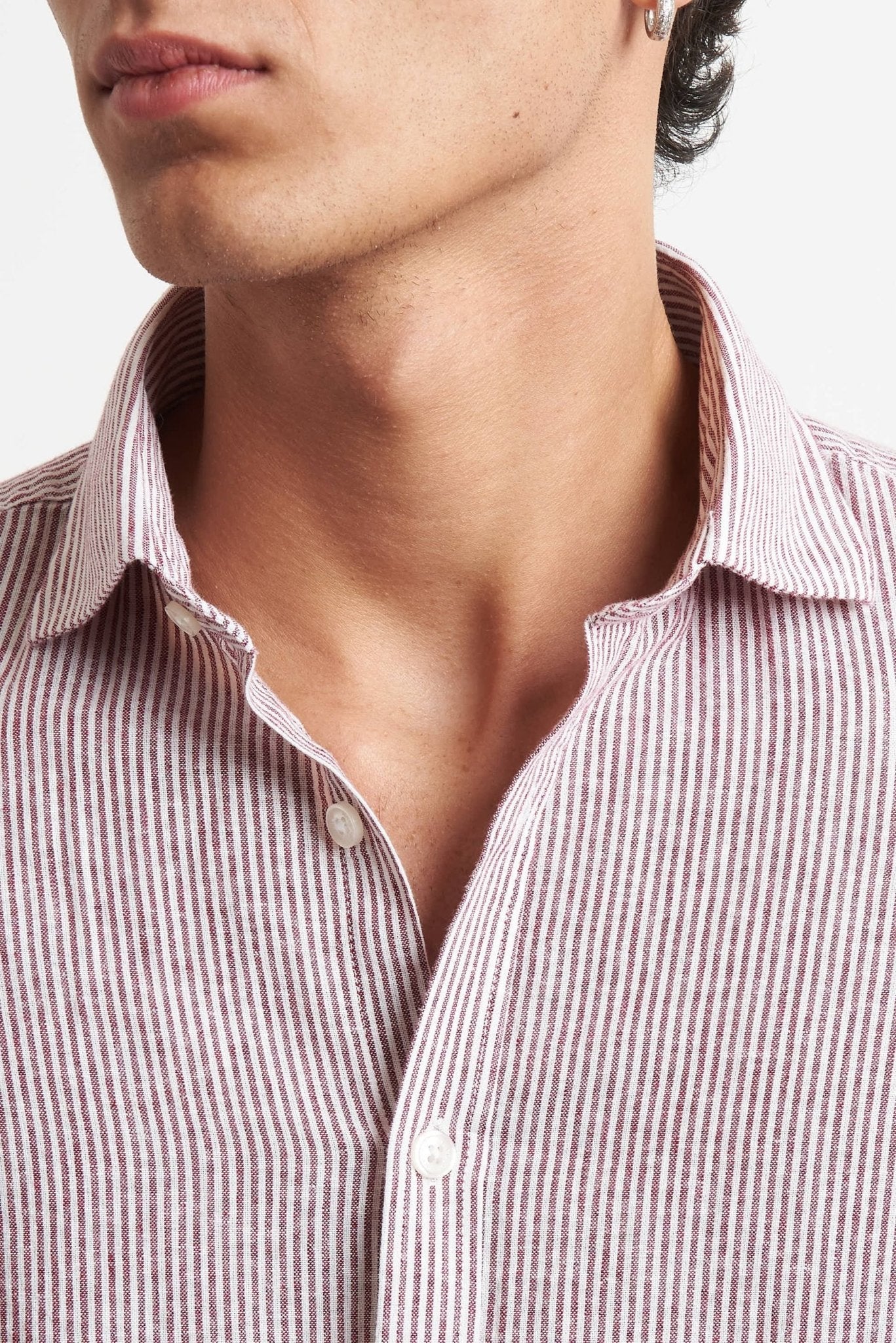 Camicia Rigata in Lino e Cotone con Chiusura a Bottoni - De Matteo Uomo