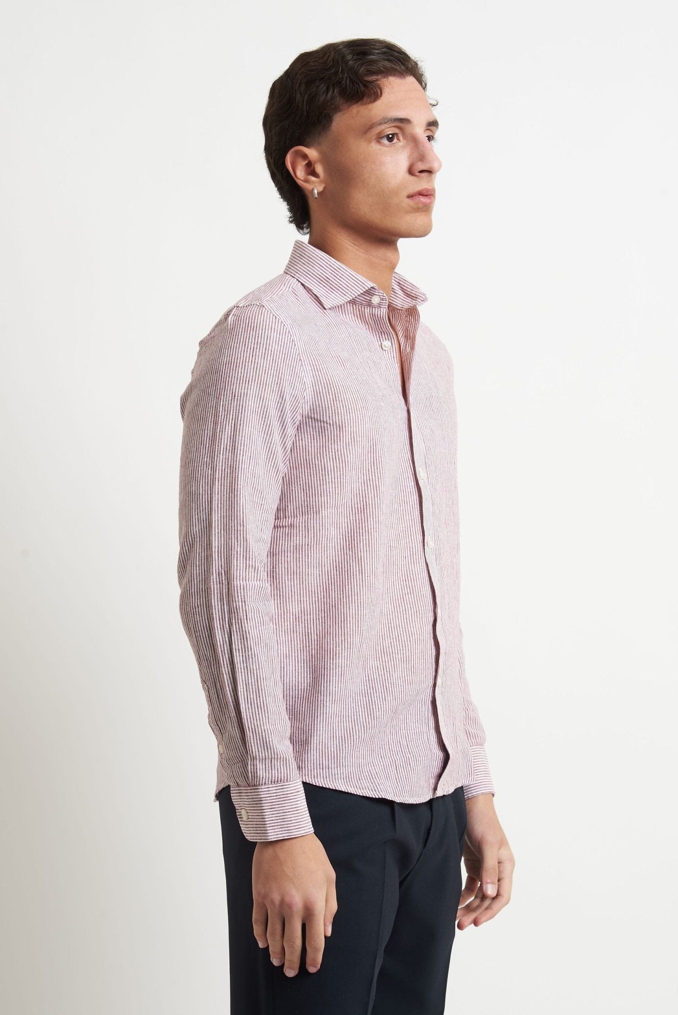 Camicia Rigata in Lino e Cotone con Chiusura a Bottoni - De Matteo Uomo