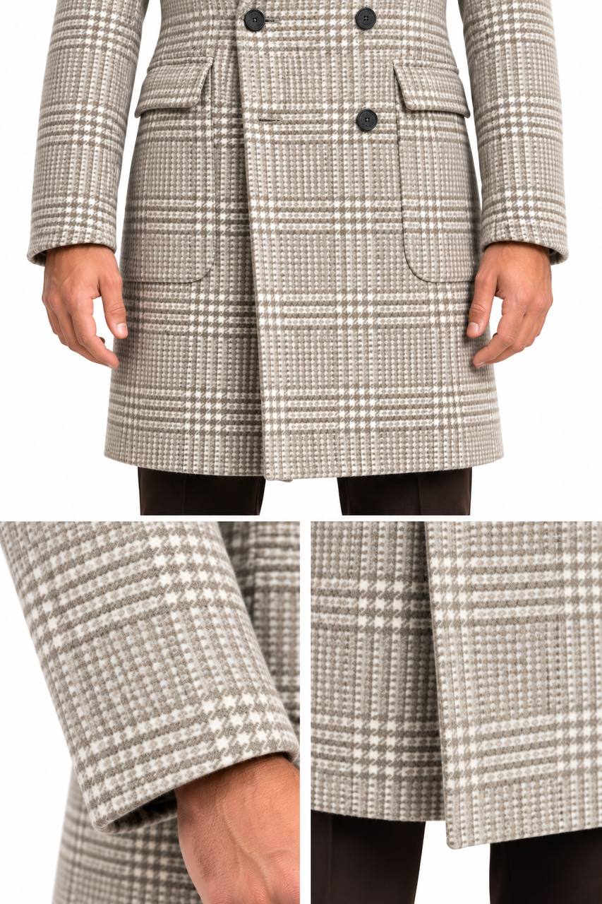 Cappottino Uomo Beige Principe di Galles - De Matteo Uomo
