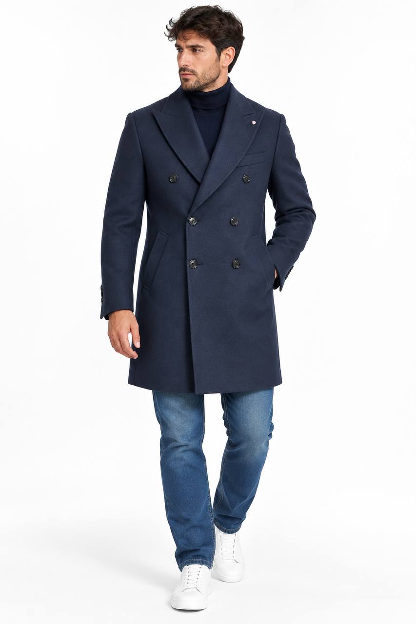 Cappottino Uomo Doppiopetto con Rever a Lancia in Lana - De Matteo Uomo