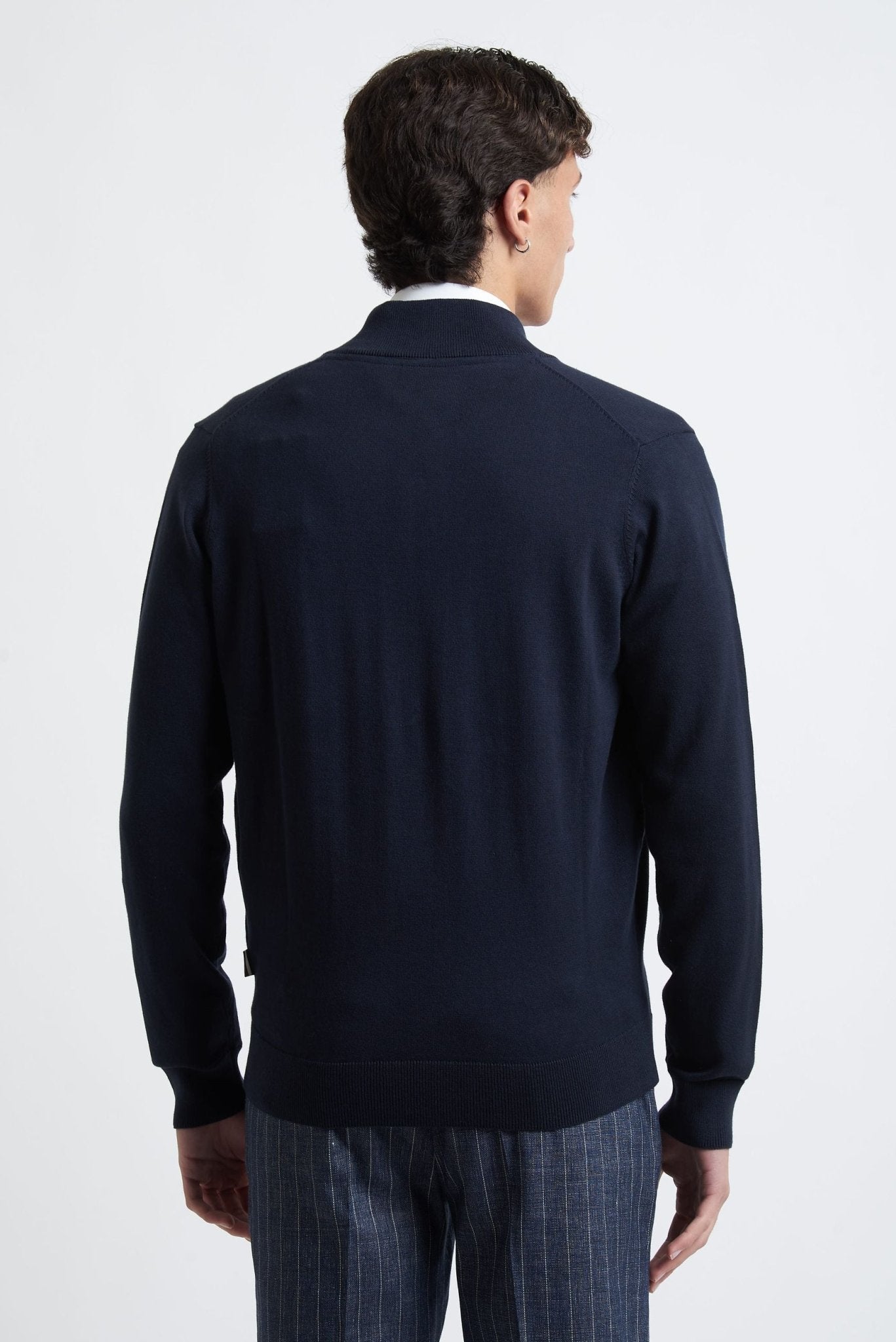 Cardigan Basic con Cerniera e Intarsi Beige in Cotone - De Matteo Uomo