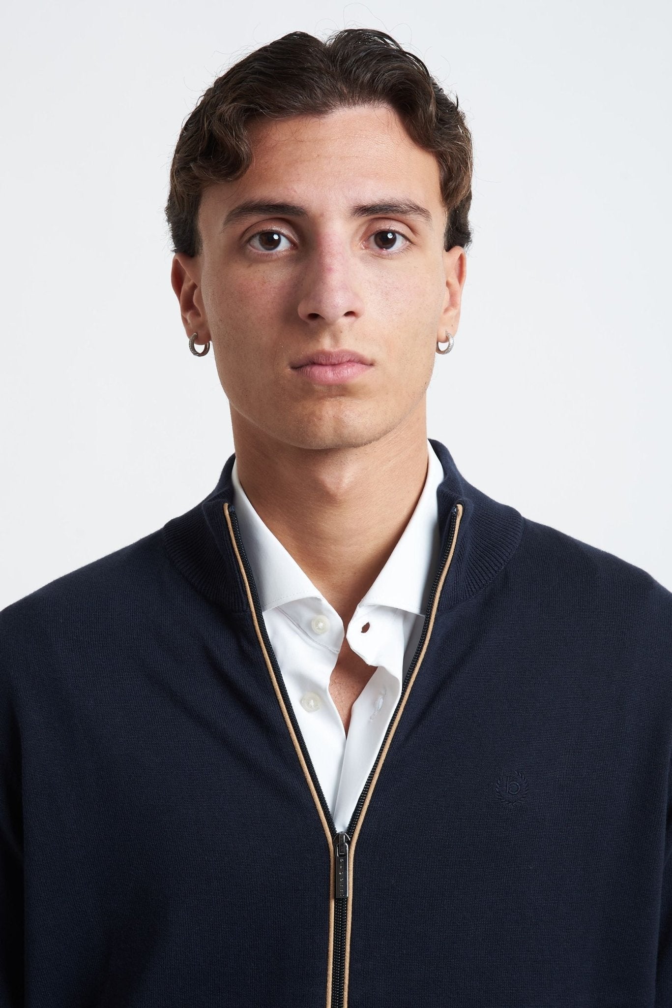 Cardigan Basic con Cerniera e Intarsi Beige in Cotone - De Matteo Uomo