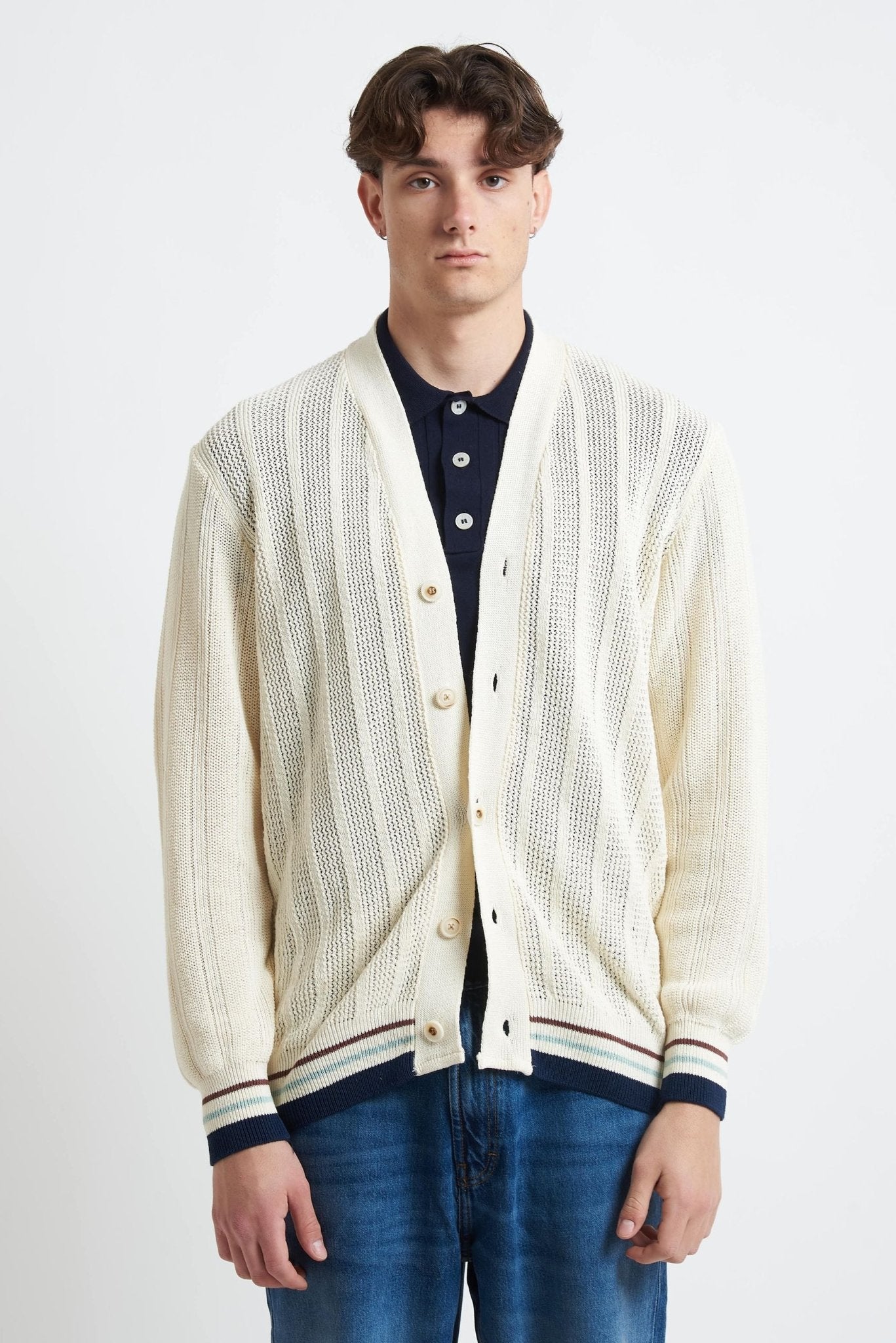 Cardigan Collo a V Multicolore con 5 Bottoni in Cotone - De Matteo Uomo
