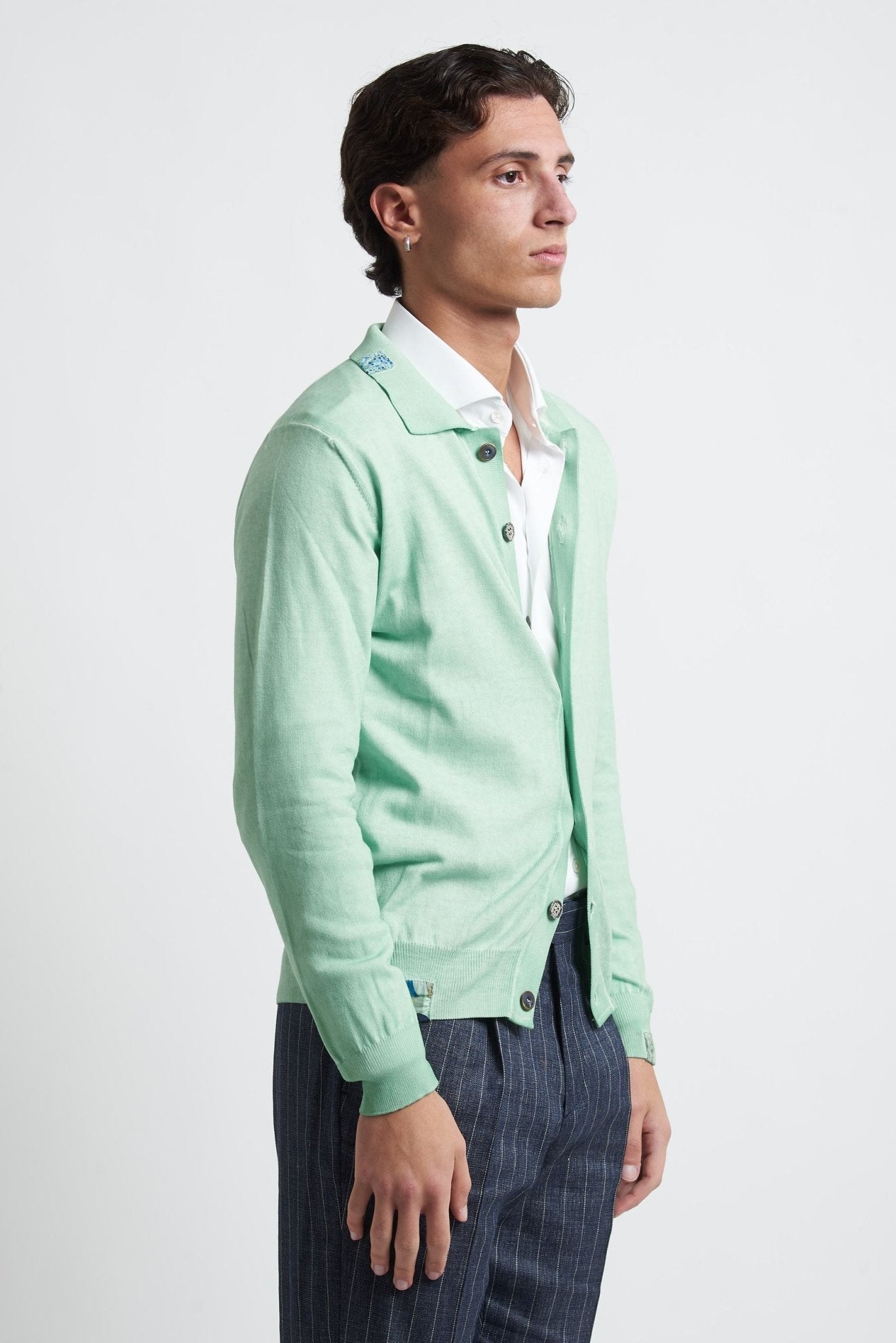 Cardigan con Collo Colore Anice in Cotone - De Matteo Uomo