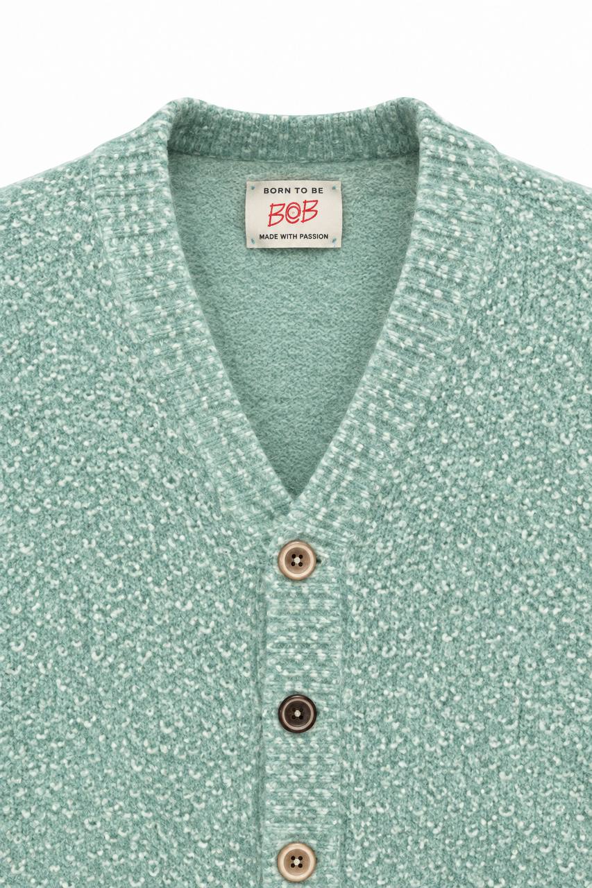Cardigan Uomo Bouclé Color Menta - De Matteo Uomo