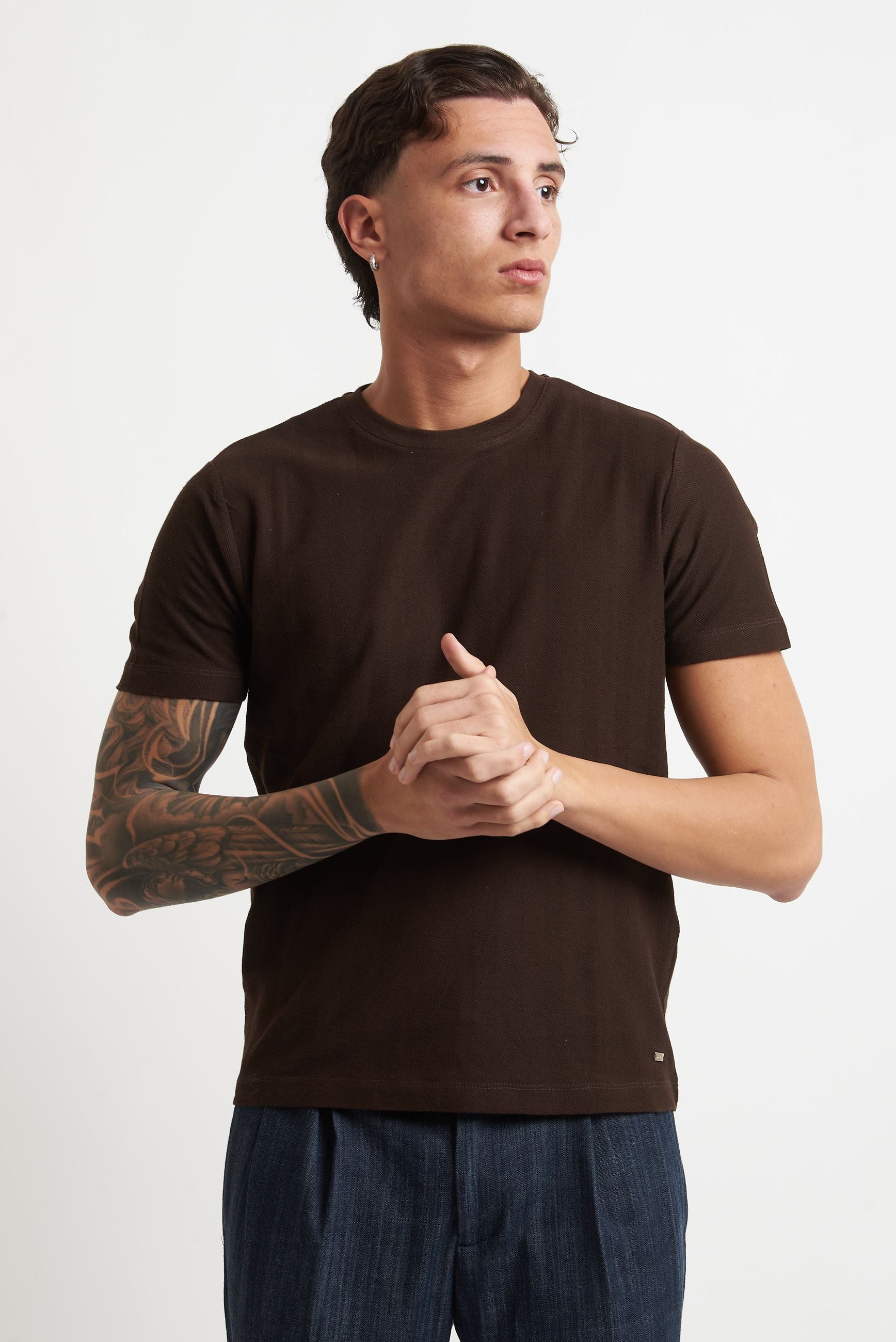 T-shirt Basic in Cotone con Fantasia Spina di Pesce mk1910061
