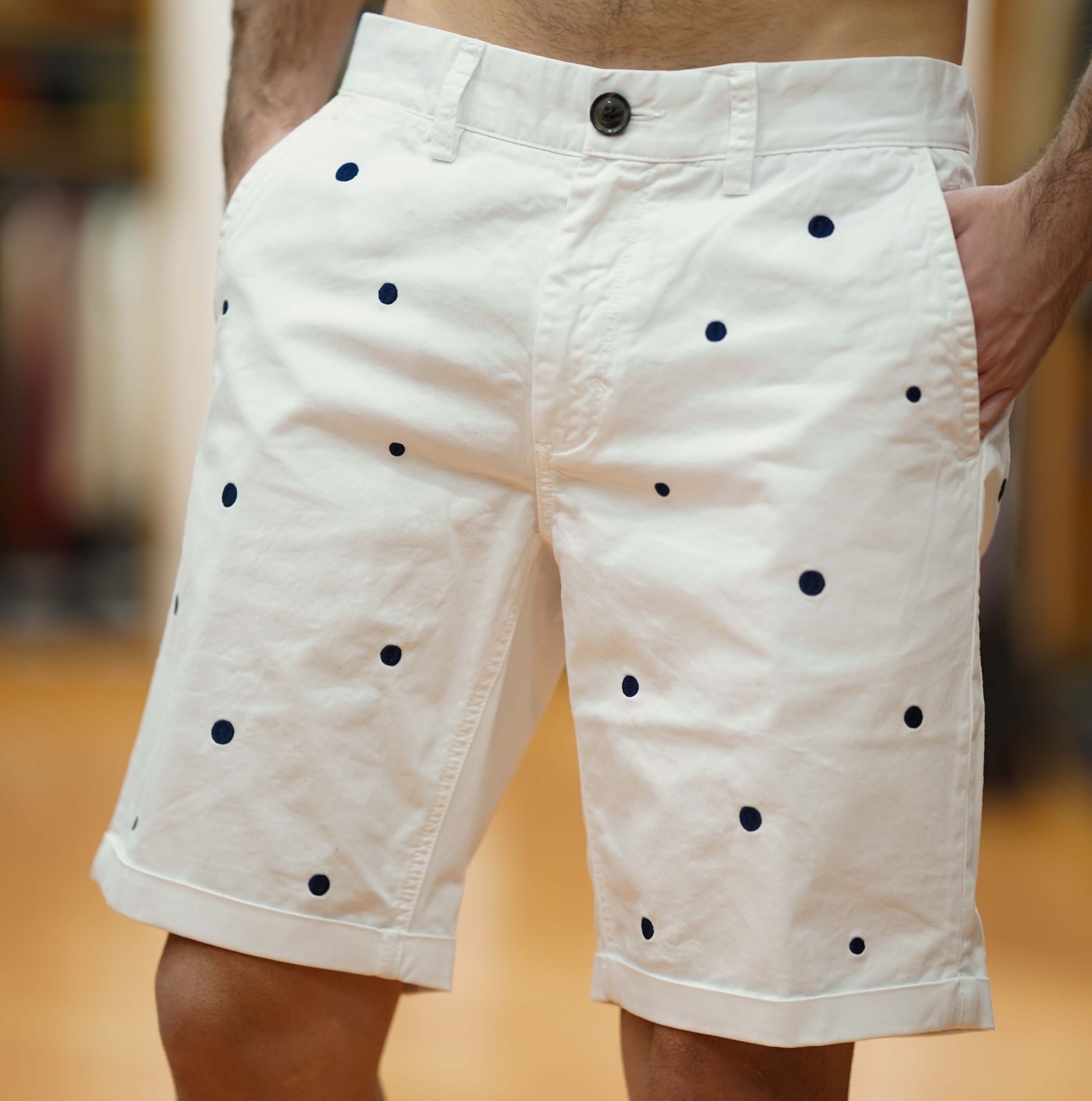 Pantalone Corto in Cotone Fantasia Pois
