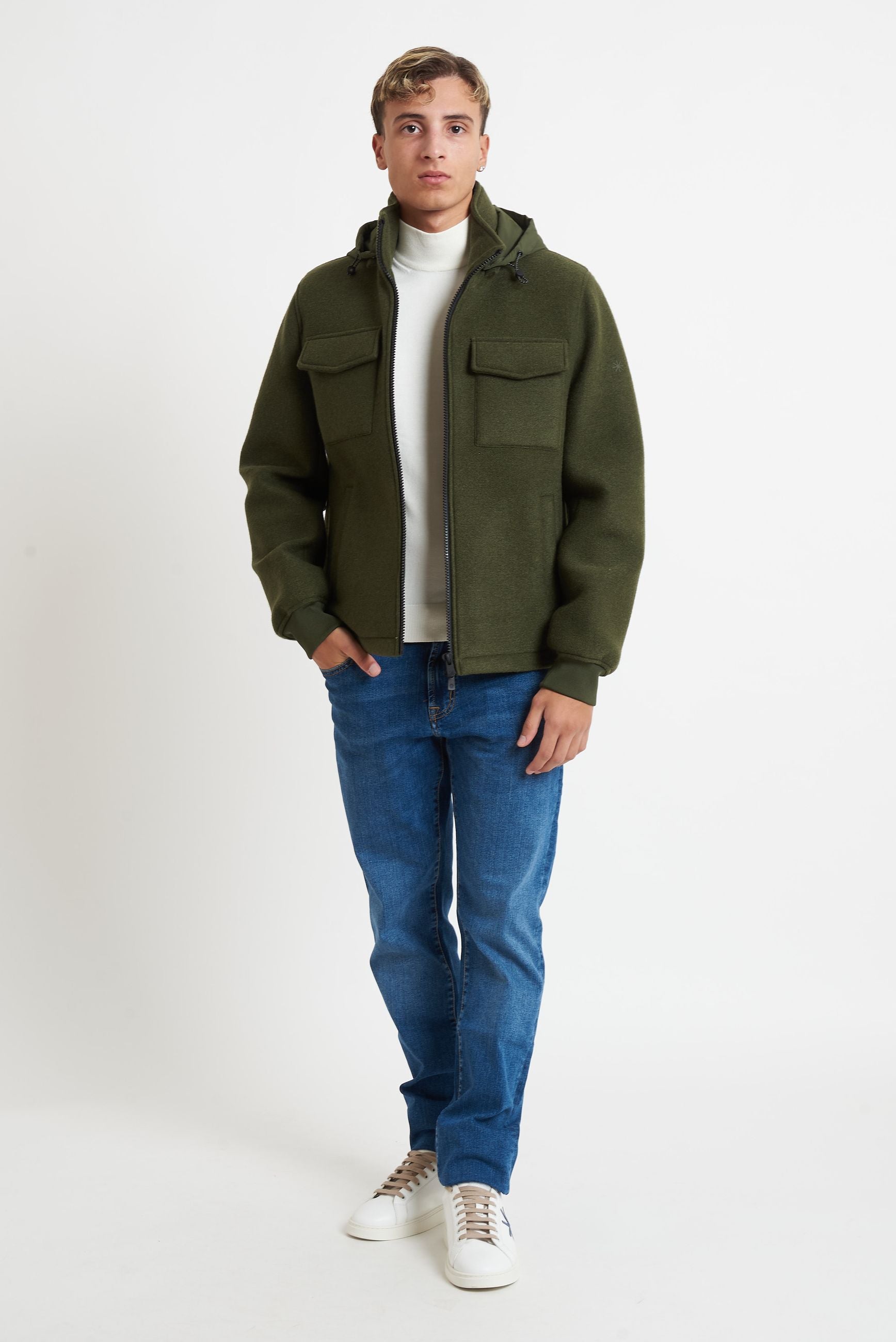 MANUEL RITZ Bomber Uomo con Cappuccio Staccabile Jersey e Neoprene 3732H8417C 243806