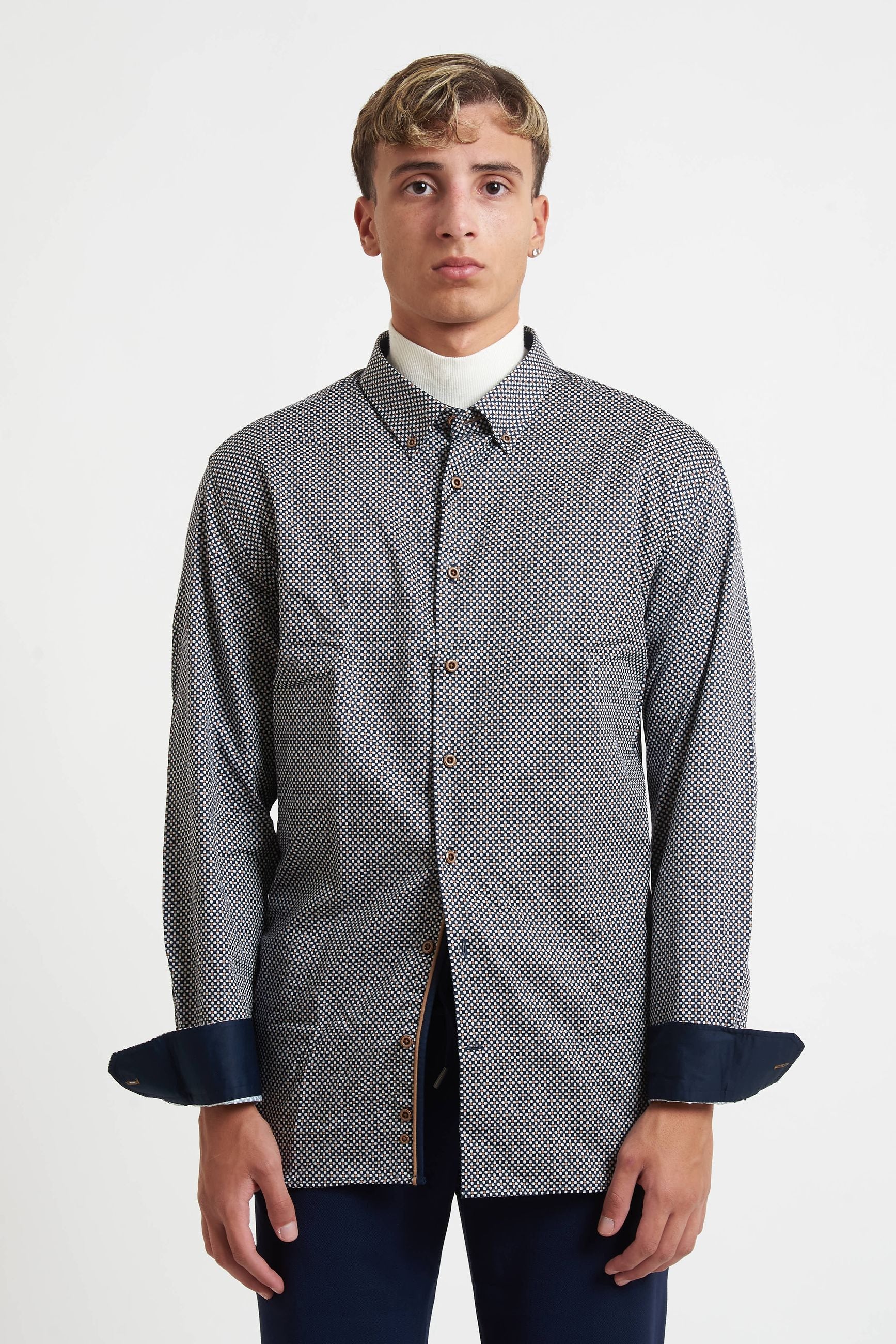 bugatti Camicia Uomo a Micro-Fantasia con Collo ButtonDown 48508