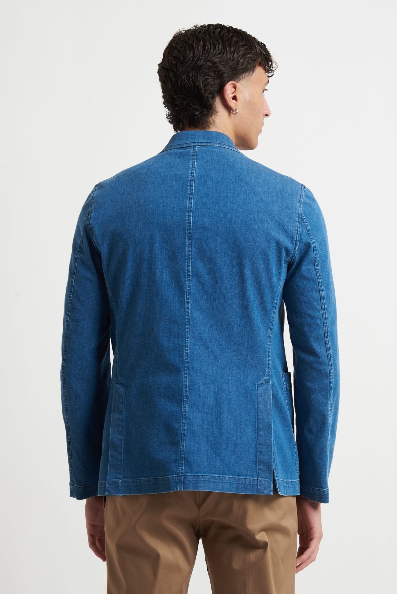 Giacca Doppiopetto in Denim con Rever a Lancia e Tasche a Toppa g2708l2 - De Matteo Uomo