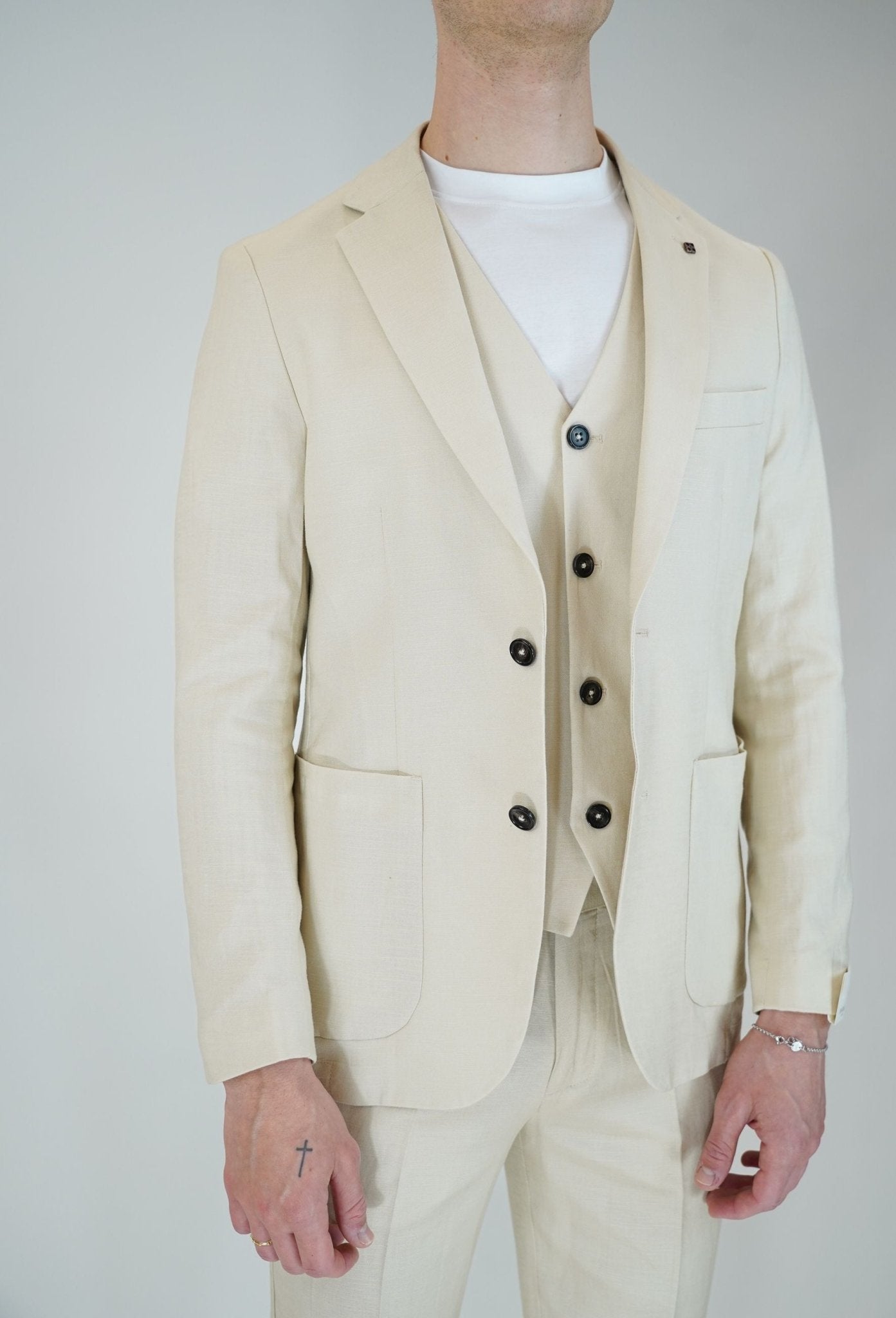 Giacca Sfoderata Monopetto in Lino e Rayon con Rever Classico - De Matteo Uomo