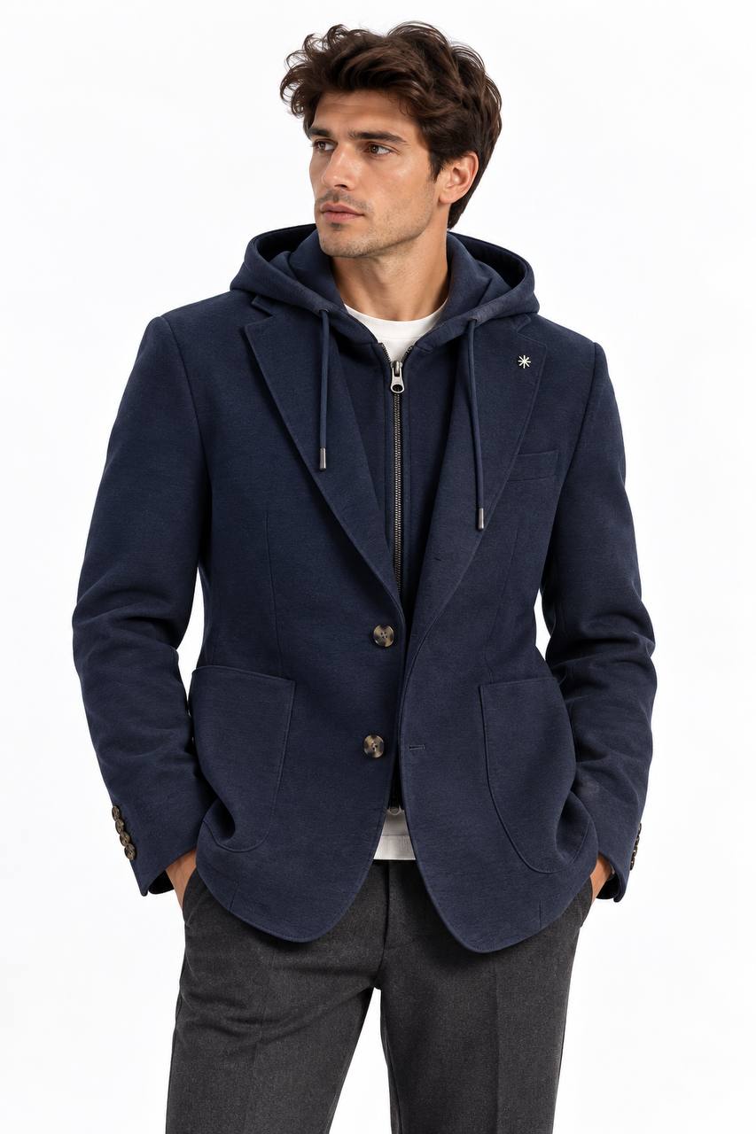Giacca Uomo in Jersey Elasticizzato con Pettorina e Cappuccio Removibili - De Matteo Uomo