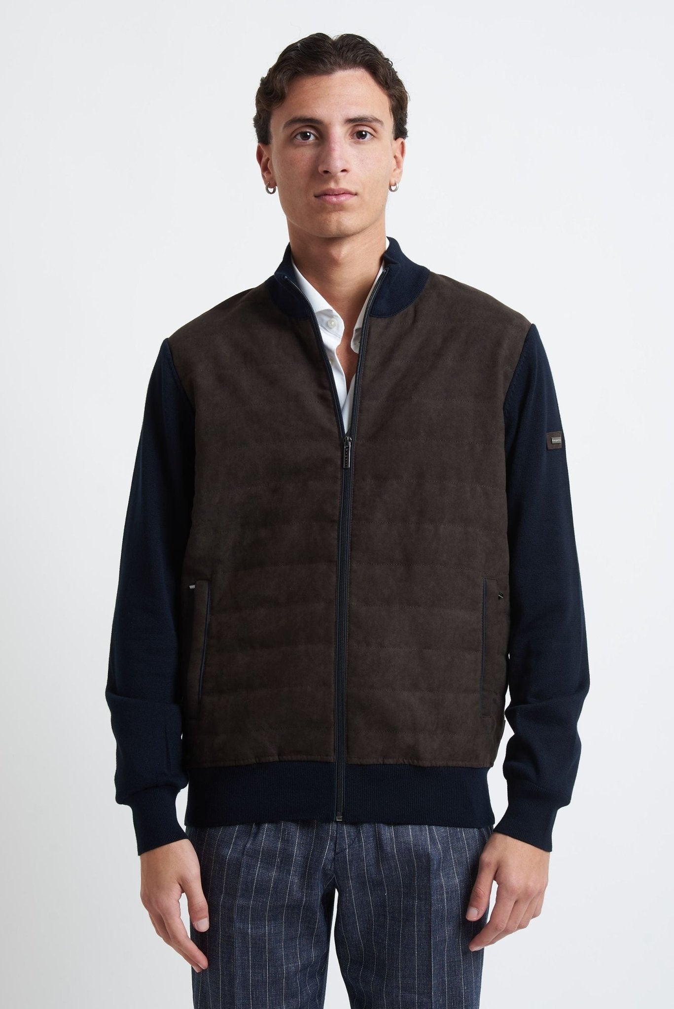 Giubbino in Maglia con Inserti Eco Renna e Chiusura Zip - De Matteo Uomo