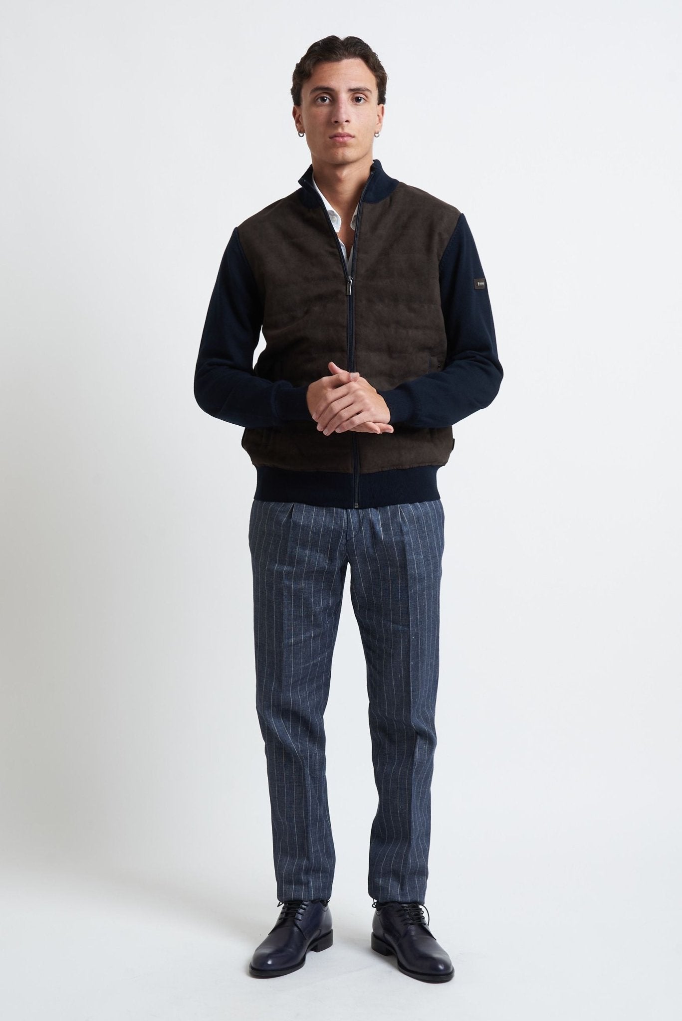 Giubbino in Maglia con Inserti Eco Renna e Chiusura Zip - De Matteo Uomo