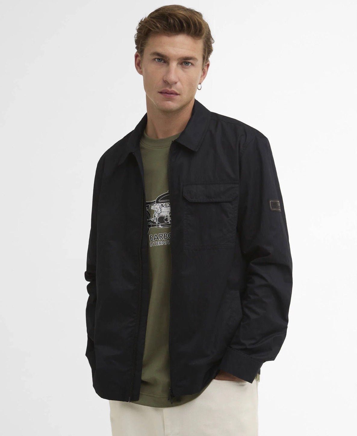 Giubbino Leggero in Nylon con Collo Camicia e Tascone Petto bk11 - De Matteo Uomo