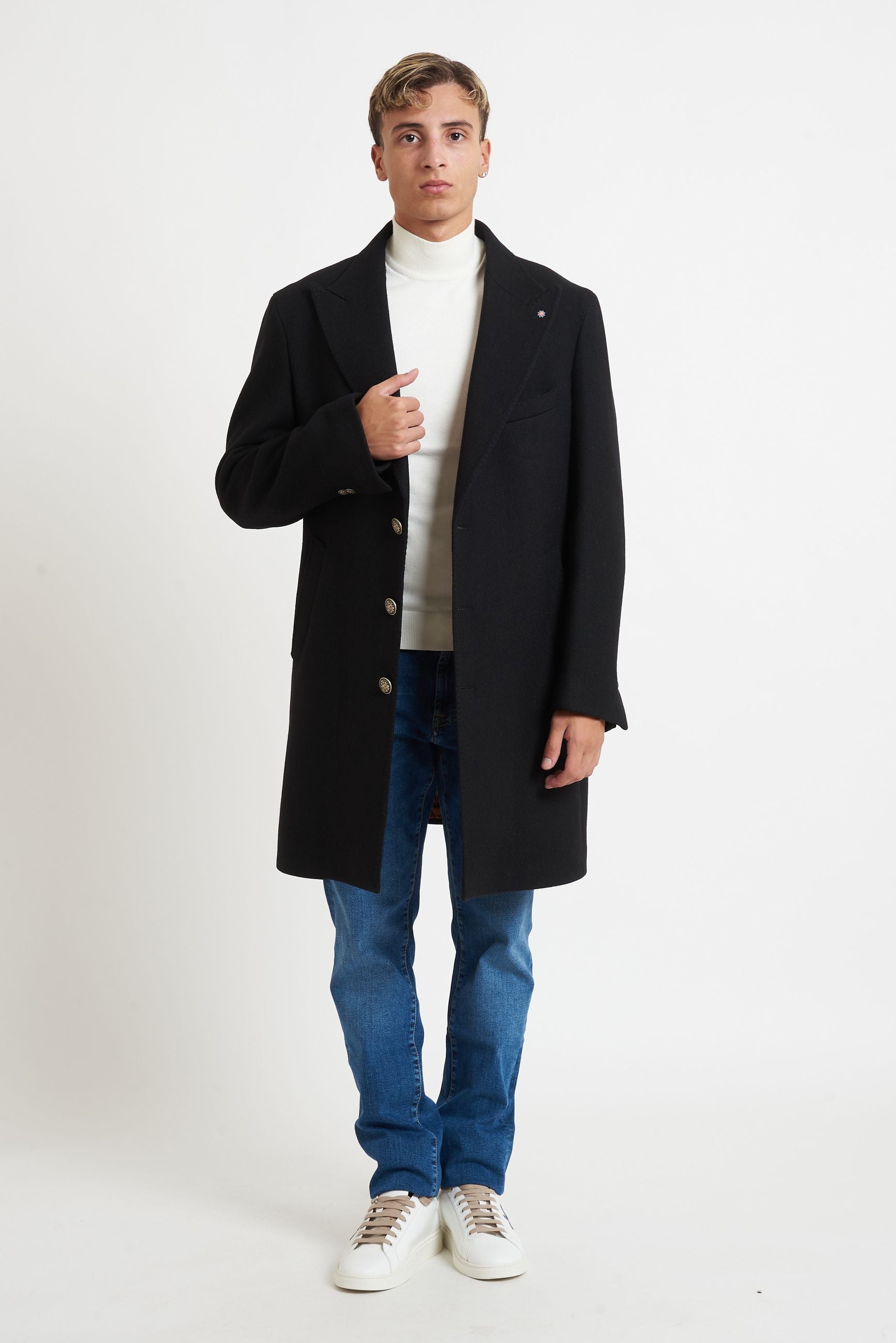 bharnaba Cappotto Uomo Monopetto con Bottoni in Metallo e Petto a Lancia asti mcp720