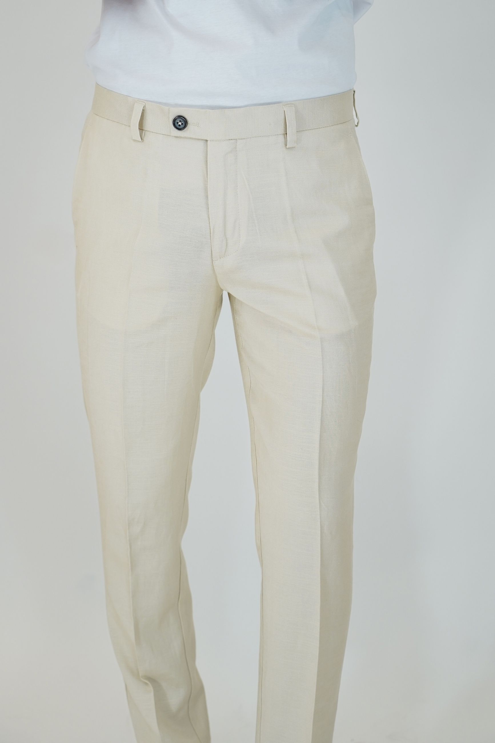Pantaloni con Tasche America e Tasche Posteriori a Filo in Lino e Viscosa