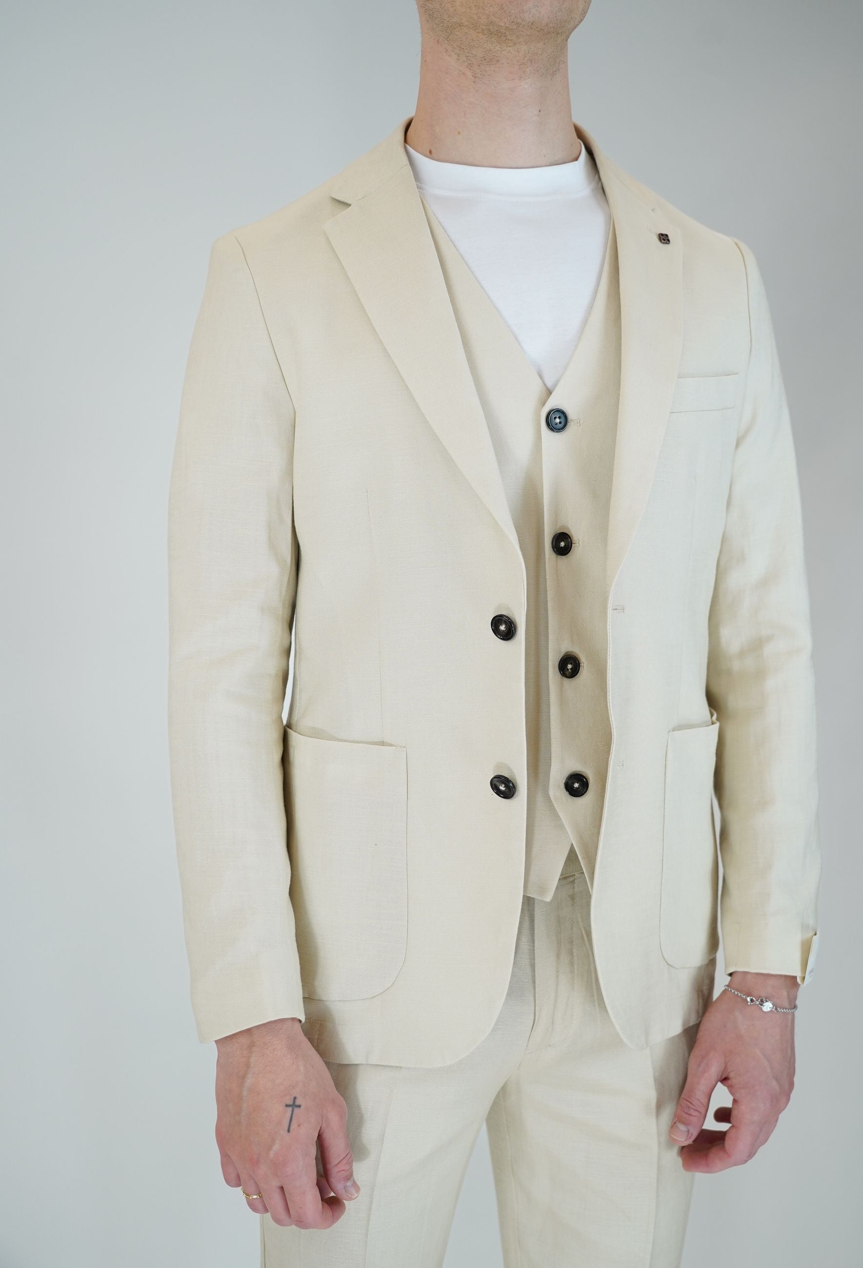 Giacca Sfoderata Monopetto in Lino e Rayon con Rever Classico