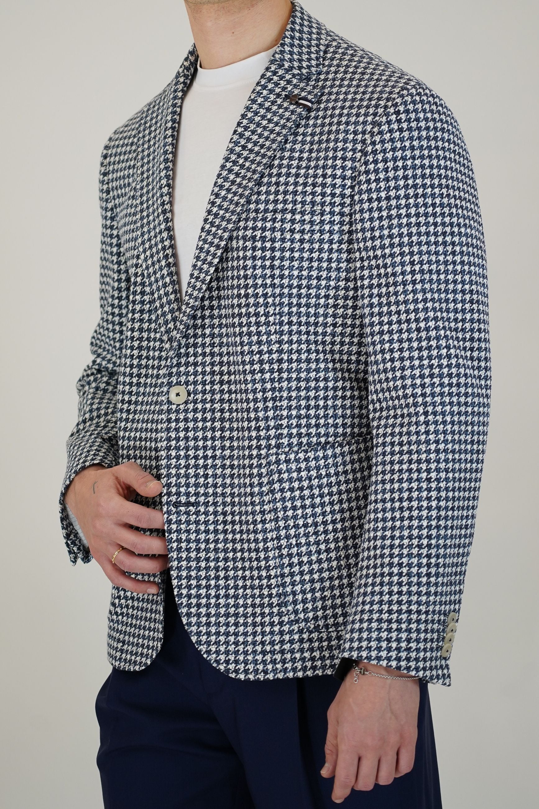 Giacca Monopetto Pied de Poule Drop 4 Sfoderata con Rever Classico