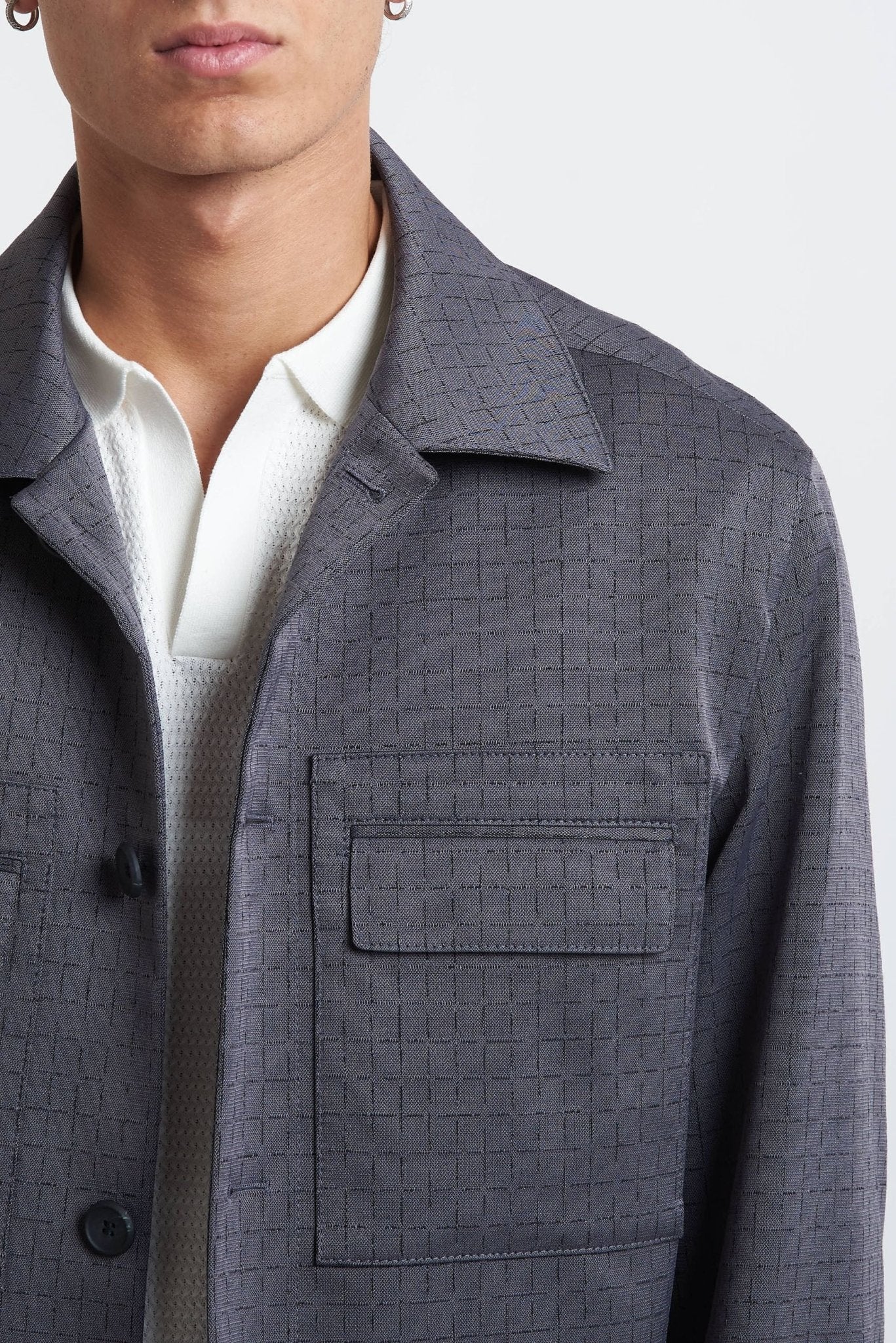 Jacket con Chiusura a Bottoni, Tasconi e Collo Camicia - De Matteo Uomo