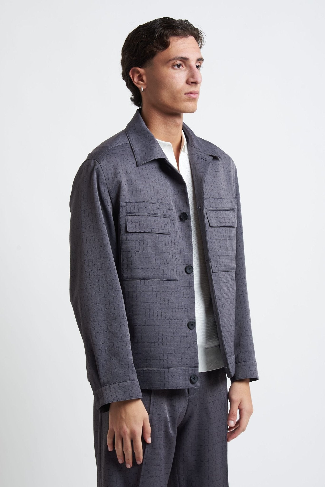 Jacket con Chiusura a Bottoni, Tasconi e Collo Camicia - De Matteo Uomo
