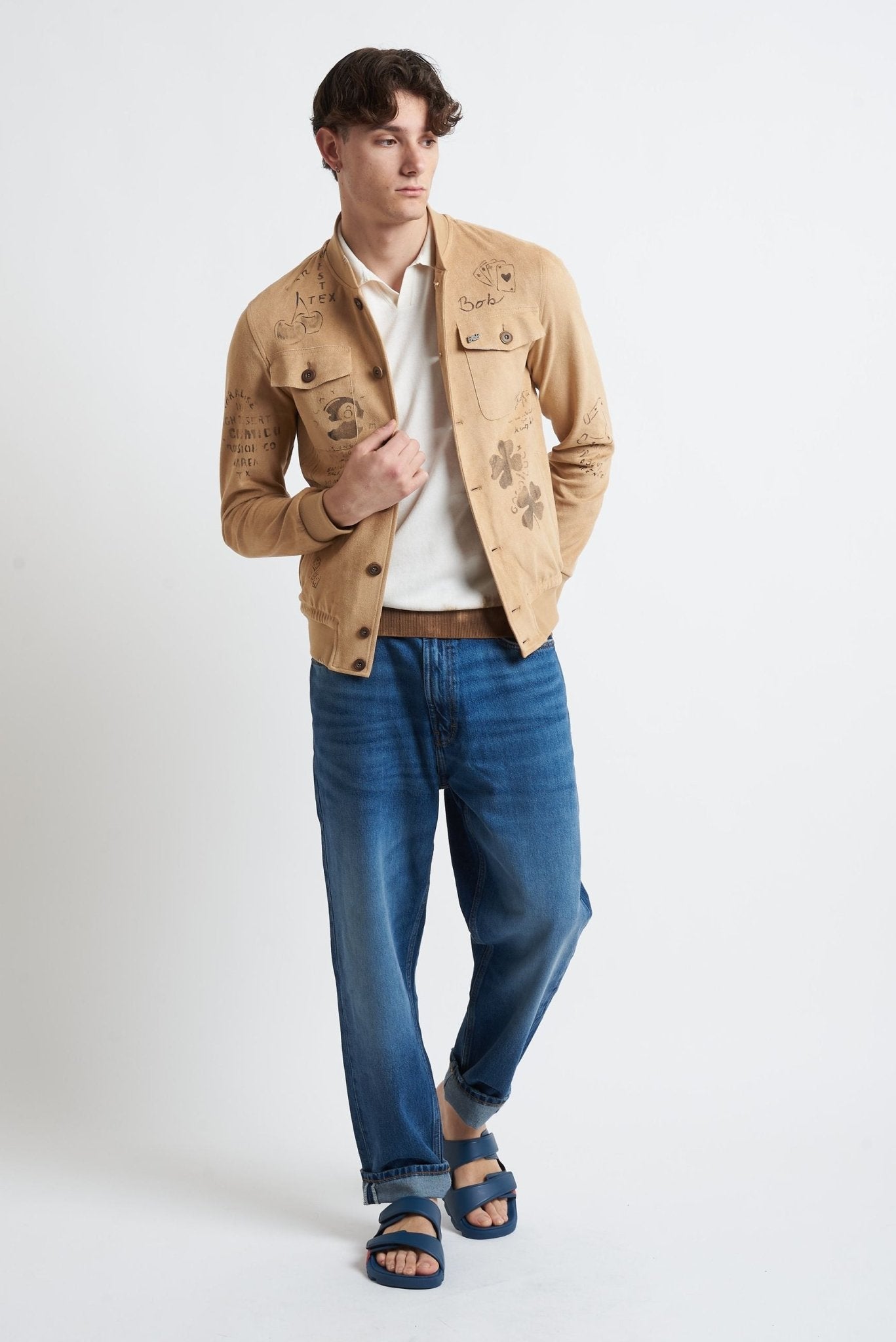 Jacket Dipinta a Mano con Chiusura a Bottoni e Tasche Funzionali - De Matteo Uomo