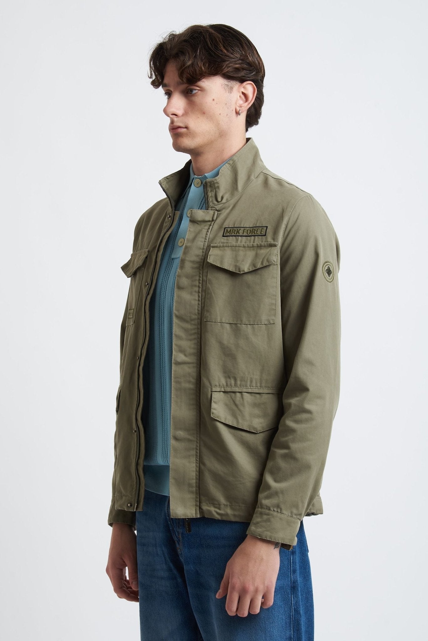 Jacket Military Verde con Tasconi e Chiusura a Cerniera - De Matteo Uomo