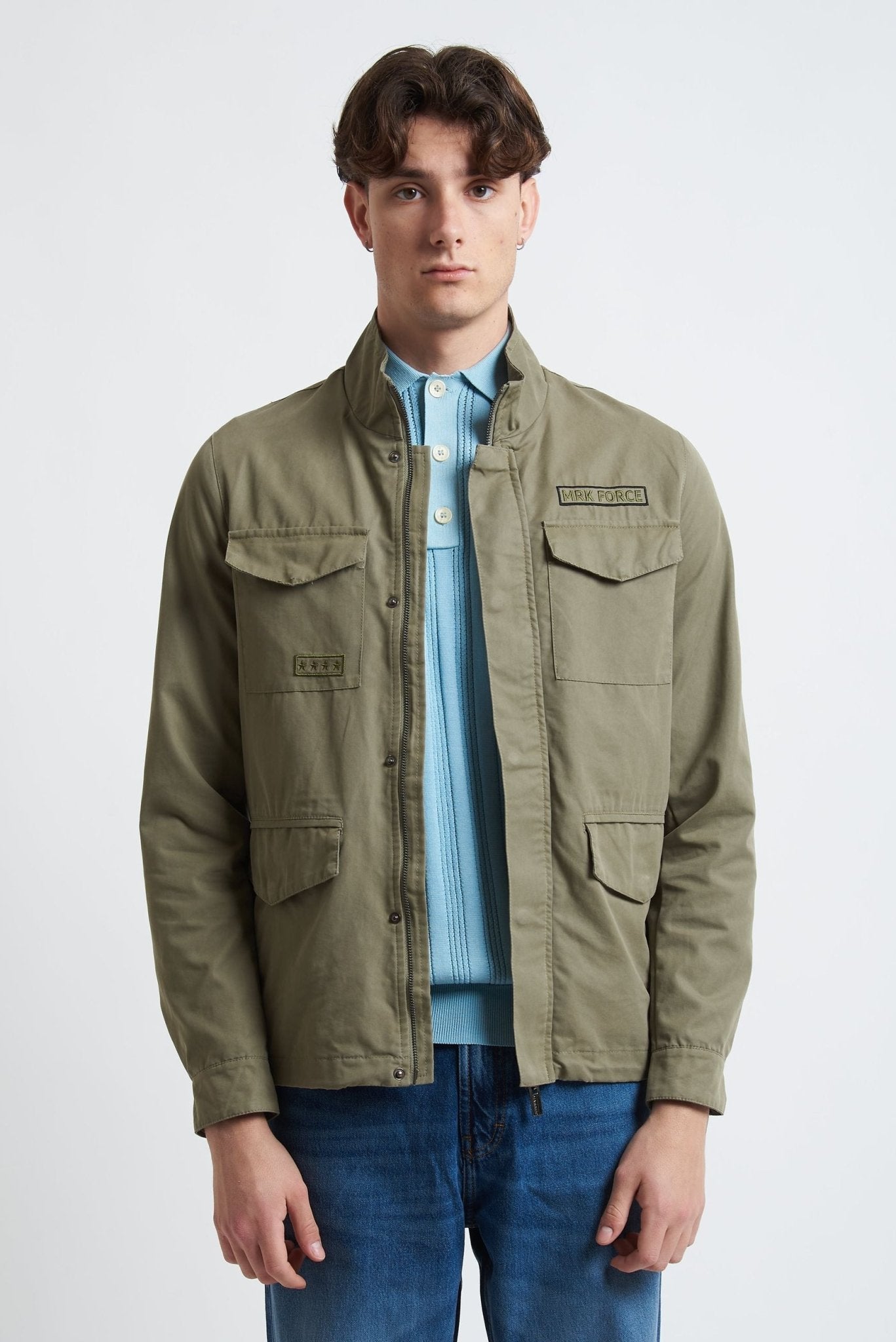 Jacket Military Verde con Tasconi e Chiusura a Cerniera - De Matteo Uomo