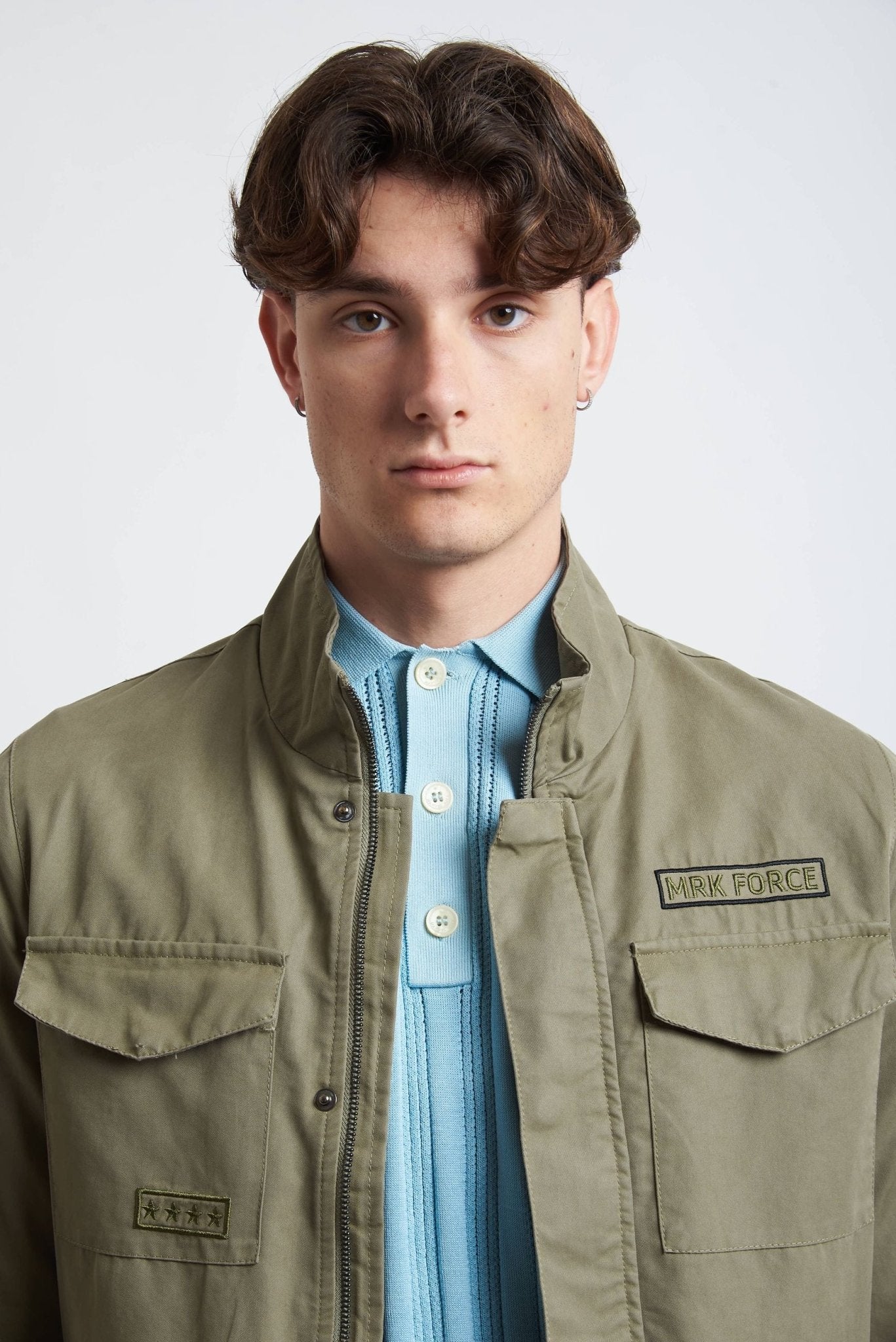 Jacket Military Verde con Tasconi e Chiusura a Cerniera - De Matteo Uomo