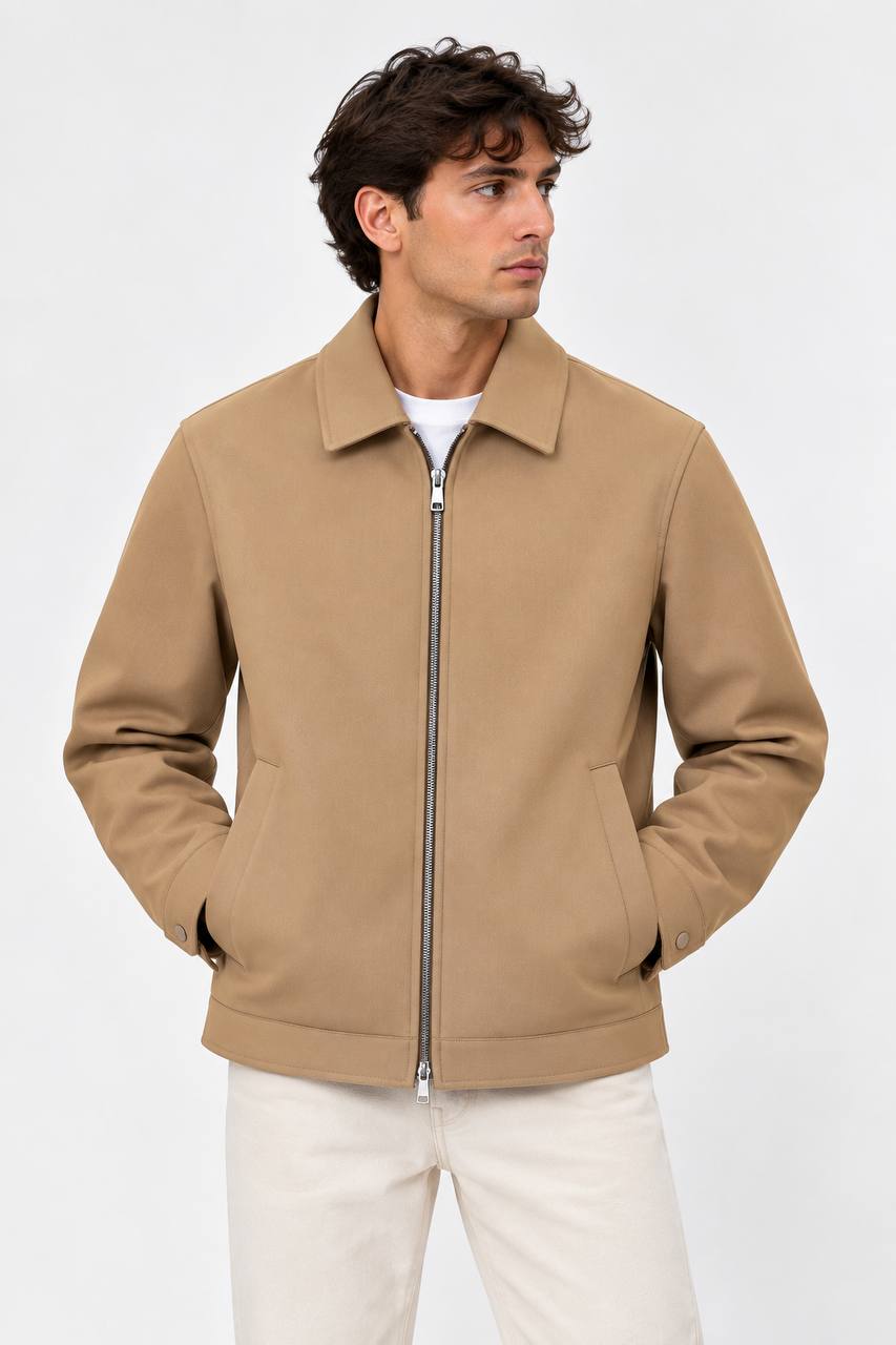 Jacket Uomo Beige con Cerniera in Lana - De Matteo Uomo
