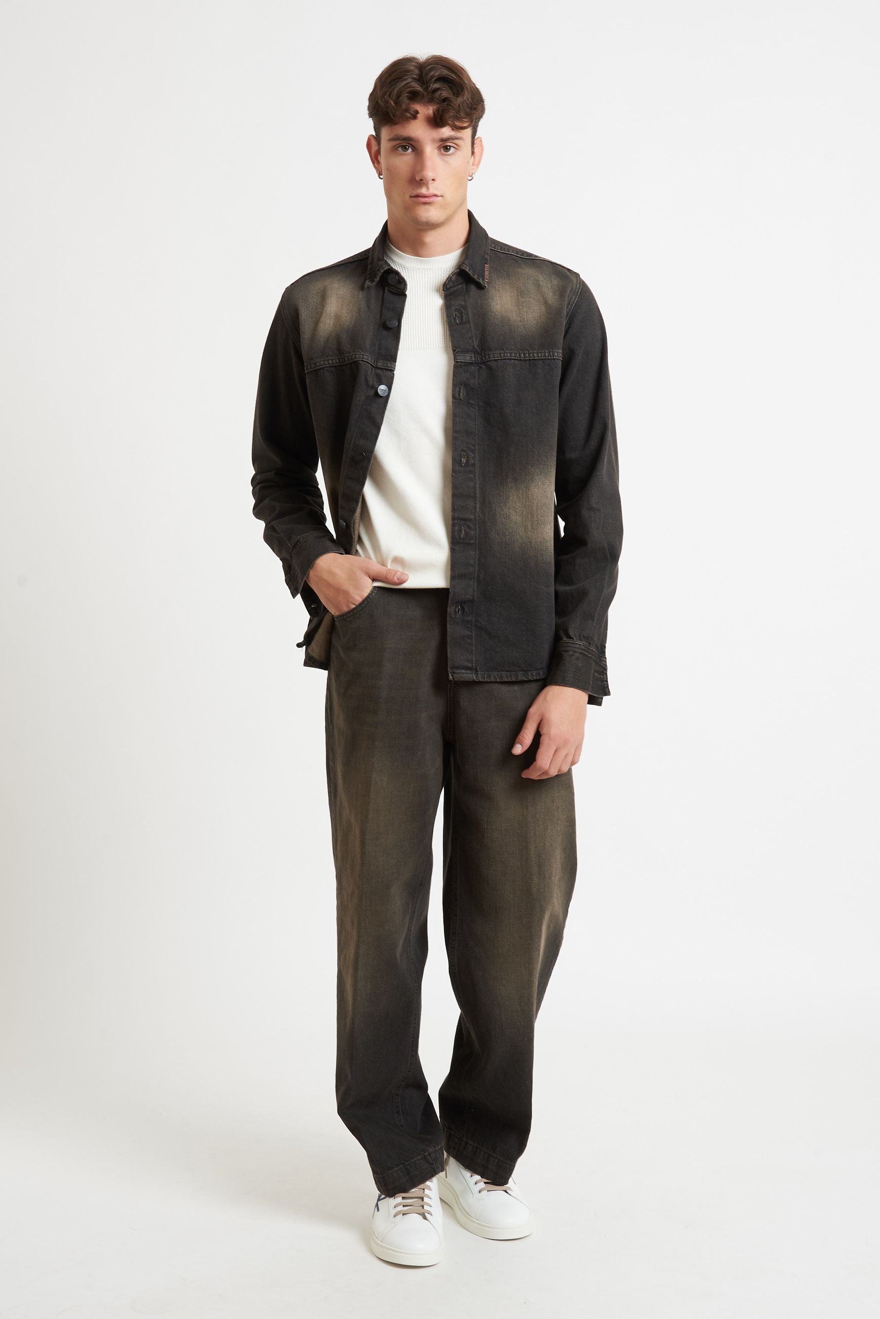 PRIME HOMME Camicia Uomo in Denim  Chiusura Bottoni con Logo sul Collo AG 7045