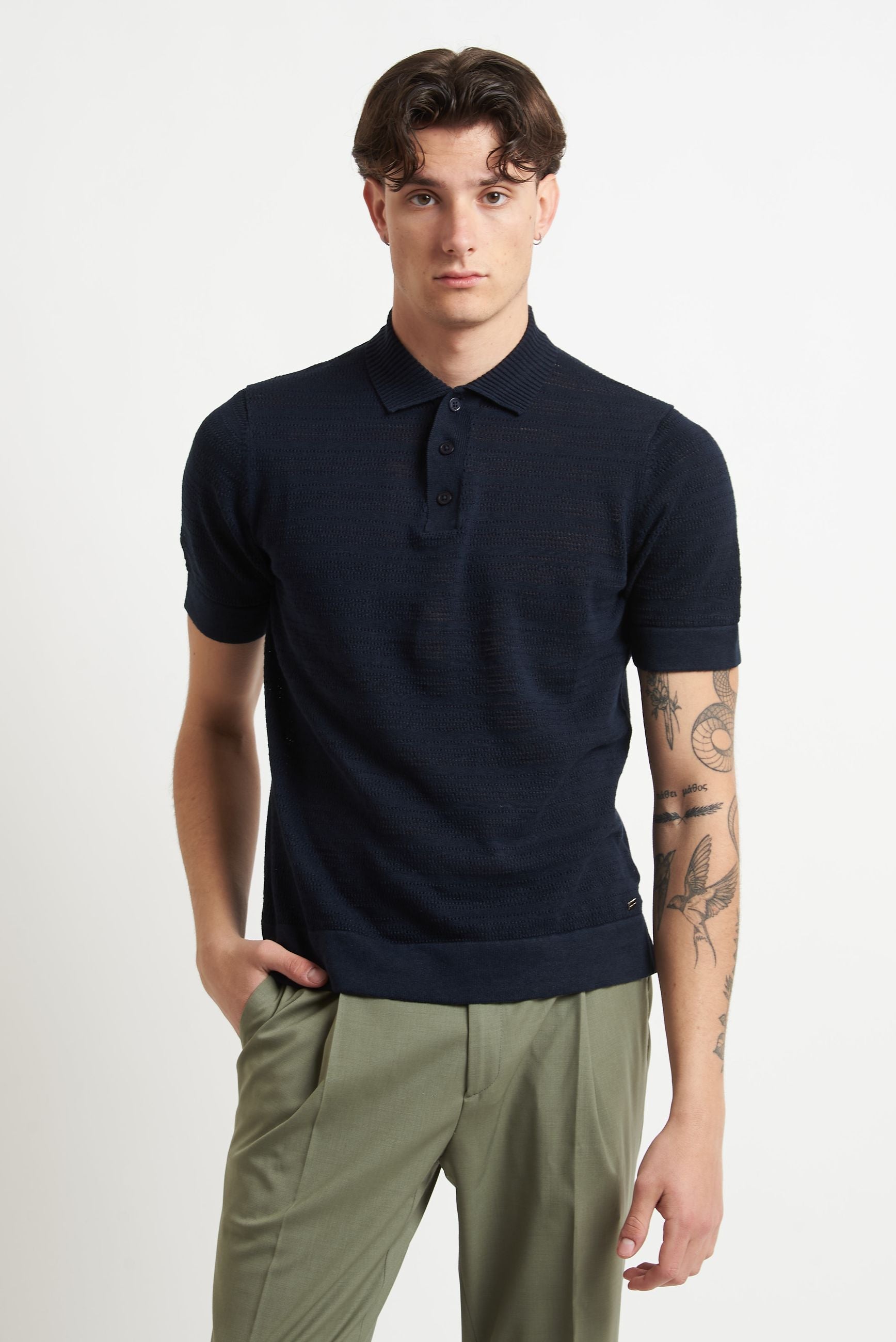 Polo Basic Blu Traforata con Chiusura a Bottoni mk1900013