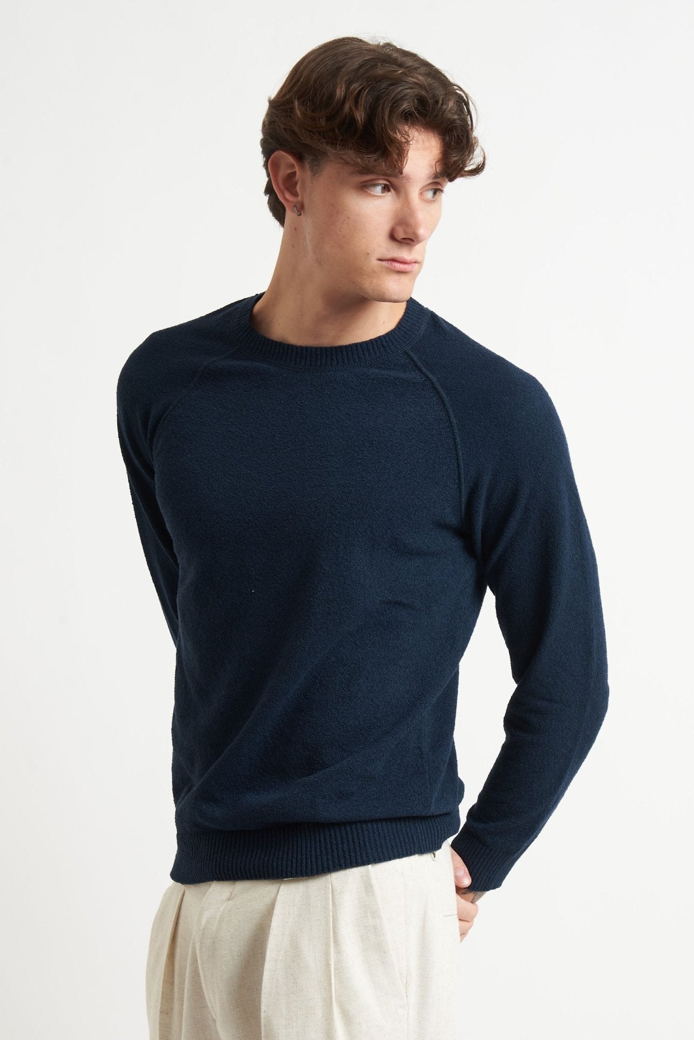 Maglia Basic in Cotone Effetto Spugna con Manica Raglan - De Matteo Uomo