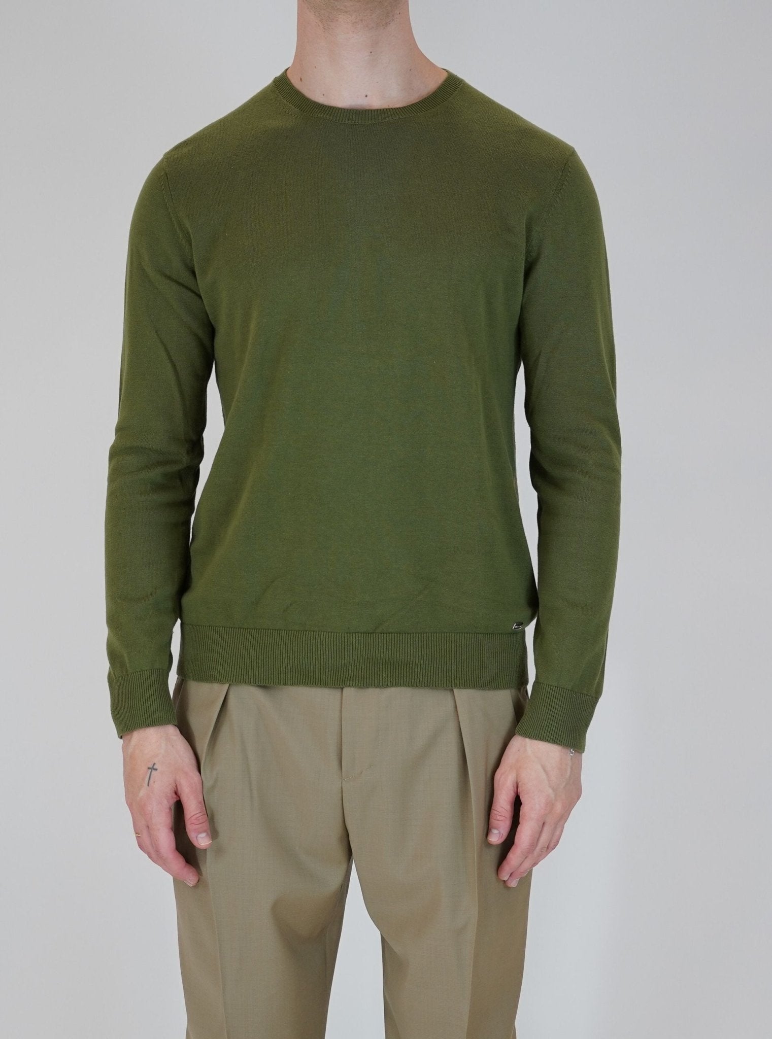Maglia Girocollo Basic in Cotone con Fondo e Polsi Elasticizzati - De Matteo Uomo