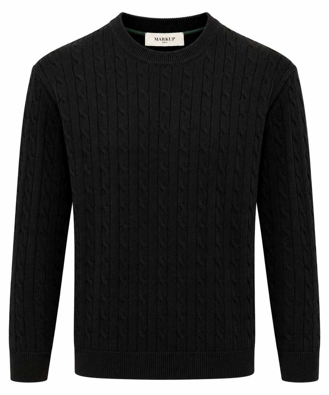 Maglia girocollo fantasia intreccio nera - De Matteo Uomo