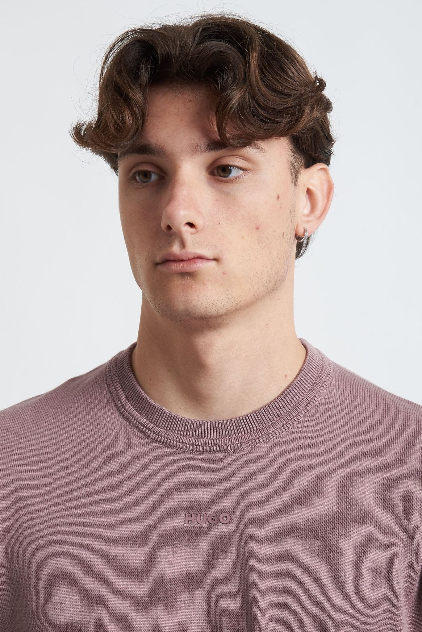 Maglia Girocollo Manica Lunga in Cotone con Logo Frontale - De Matteo Uomo