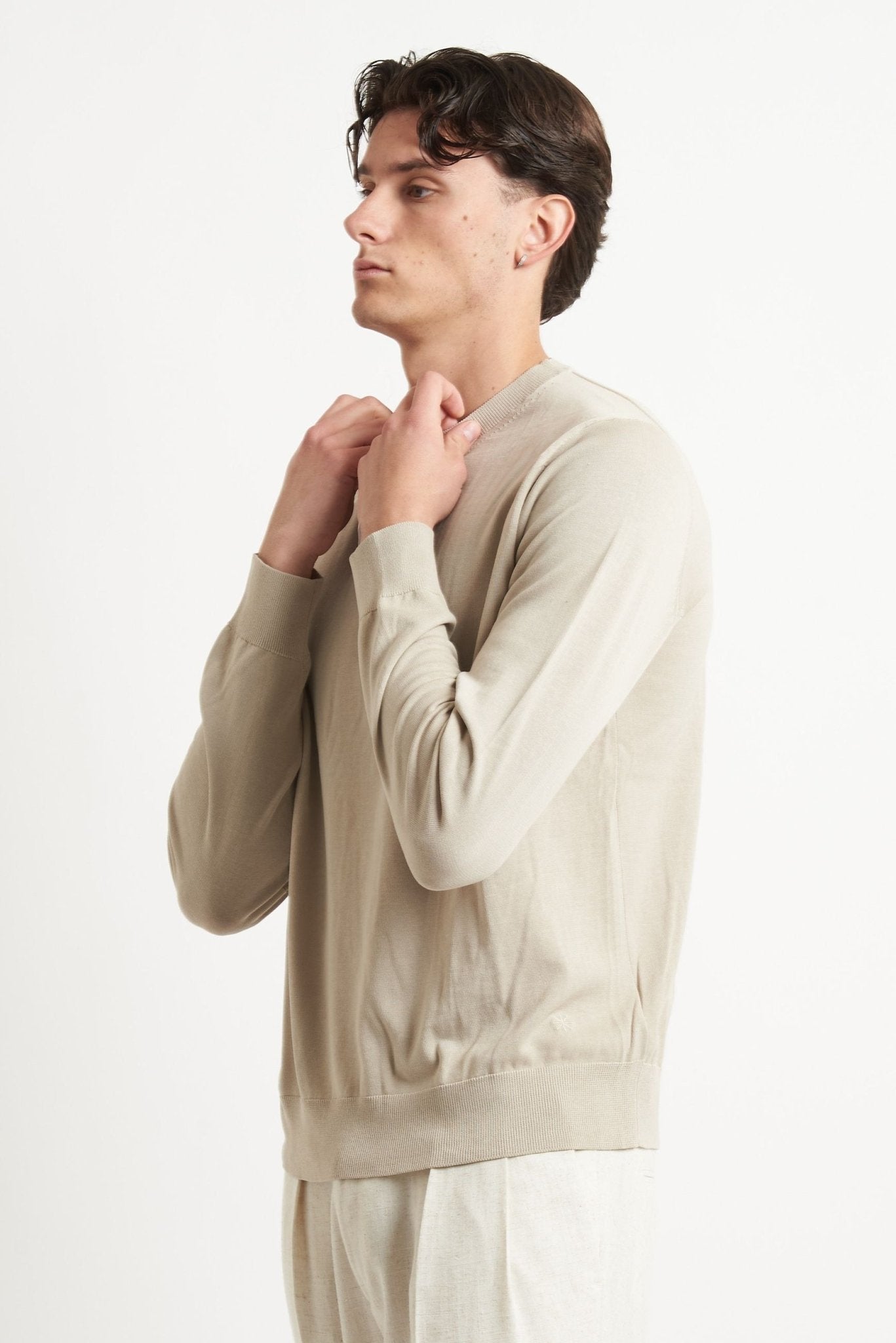 Maglia Girocollo Manica Lunga in Cotone con Polsi e Fondo Elasticizzati - De Matteo Uomo